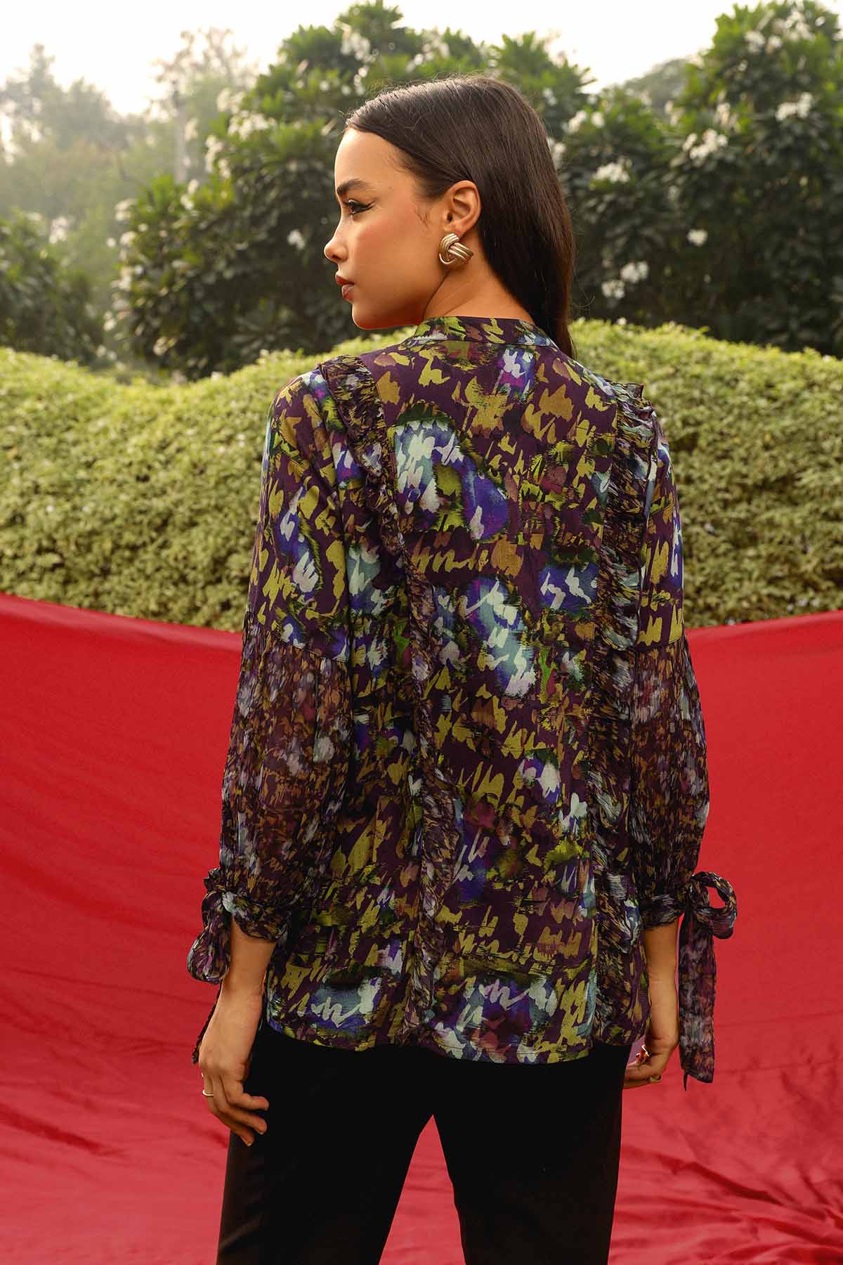 Multicolor Balloon Sleeves Shirt