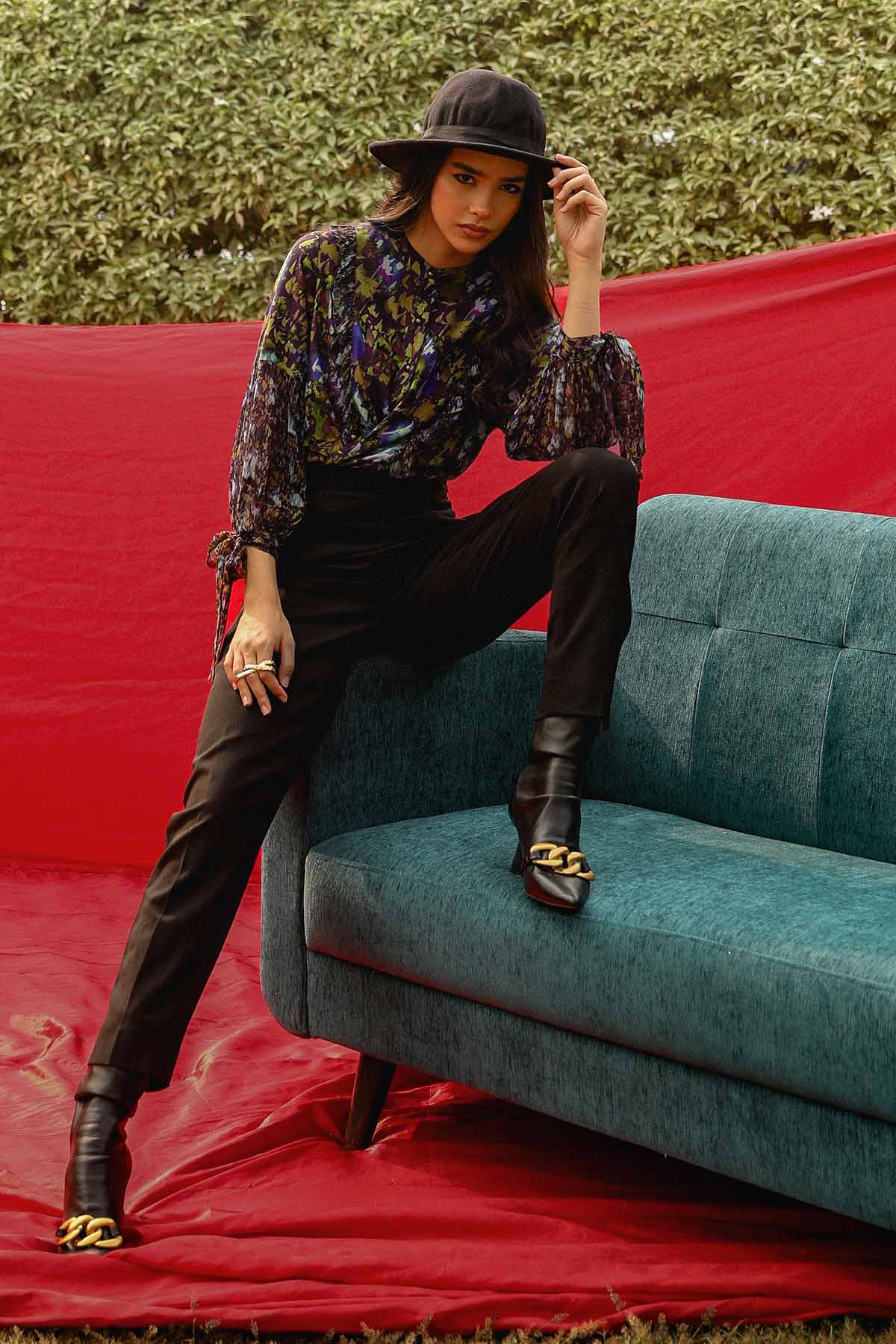 Multicolor Balloon Sleeves Shirt