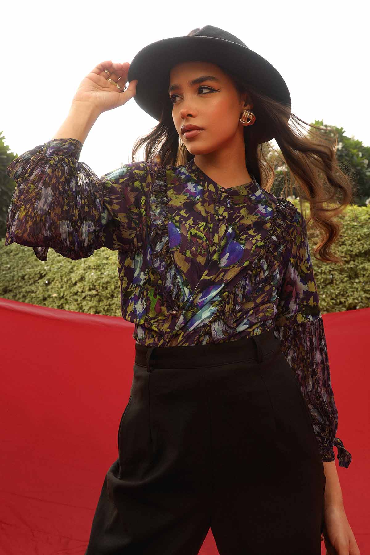 Multicolor Balloon Sleeves Shirt