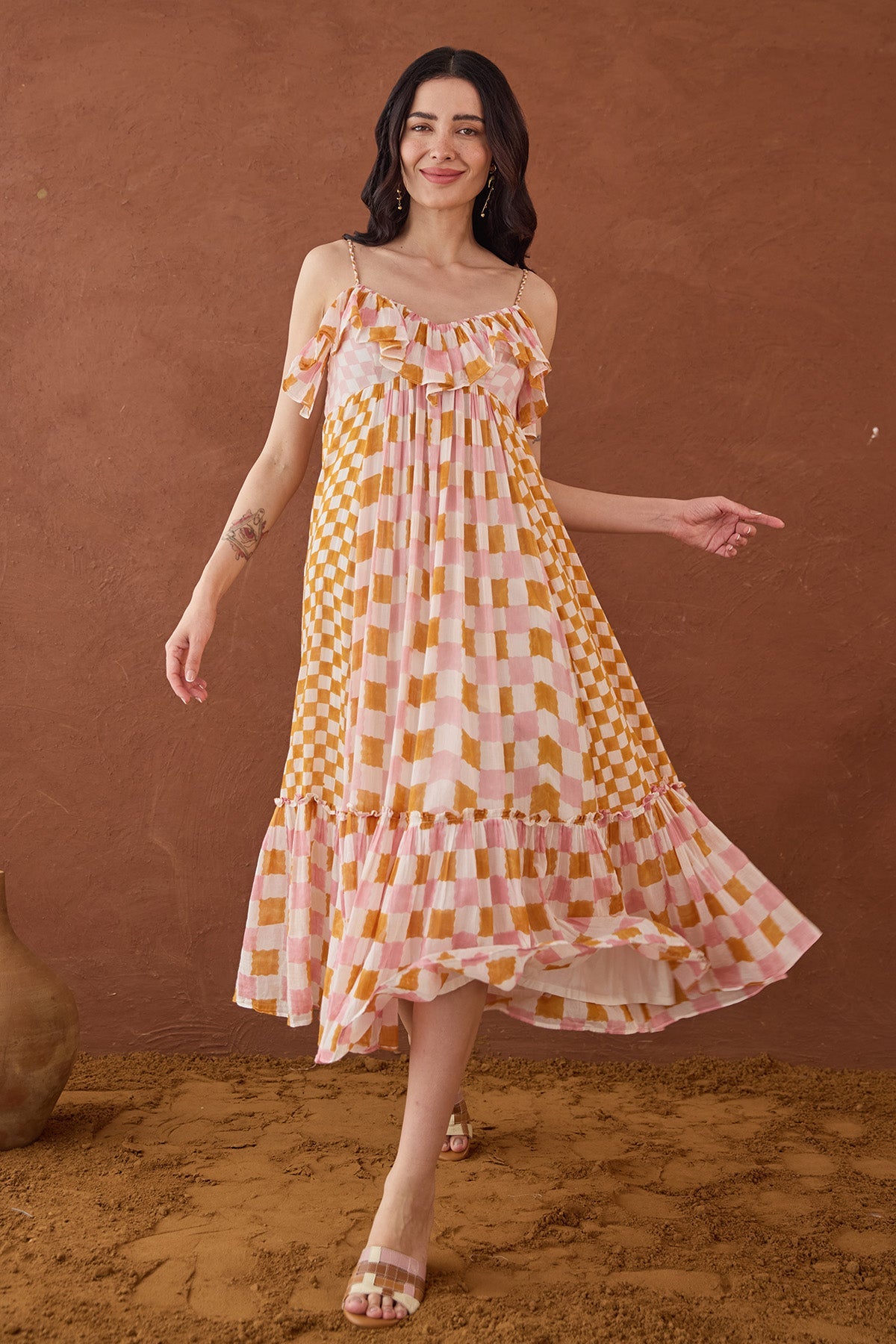 Buy Multicolor Block Printed Dress by Taro India for women online at ScrollnShops