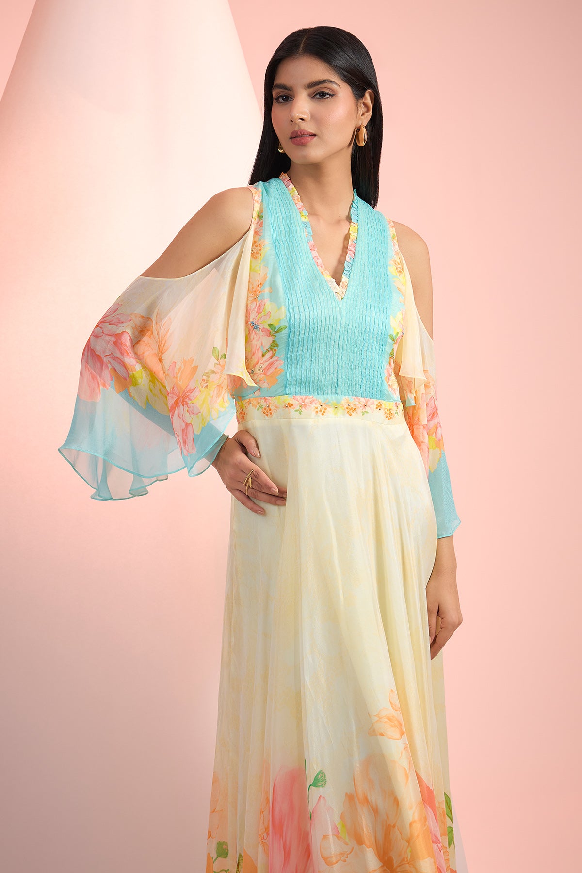 Multicolor Cape Sleeves Dress