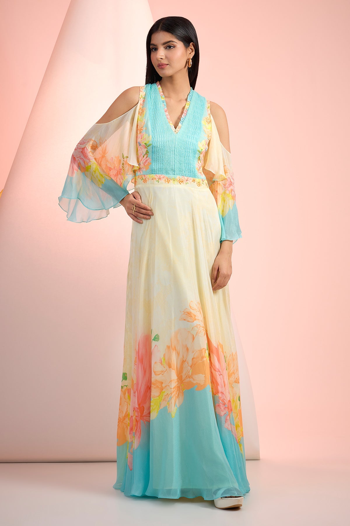 Buy Multicolor Cape Sleeves Dress by Mandira Wirk for Women online at ScrollnShops