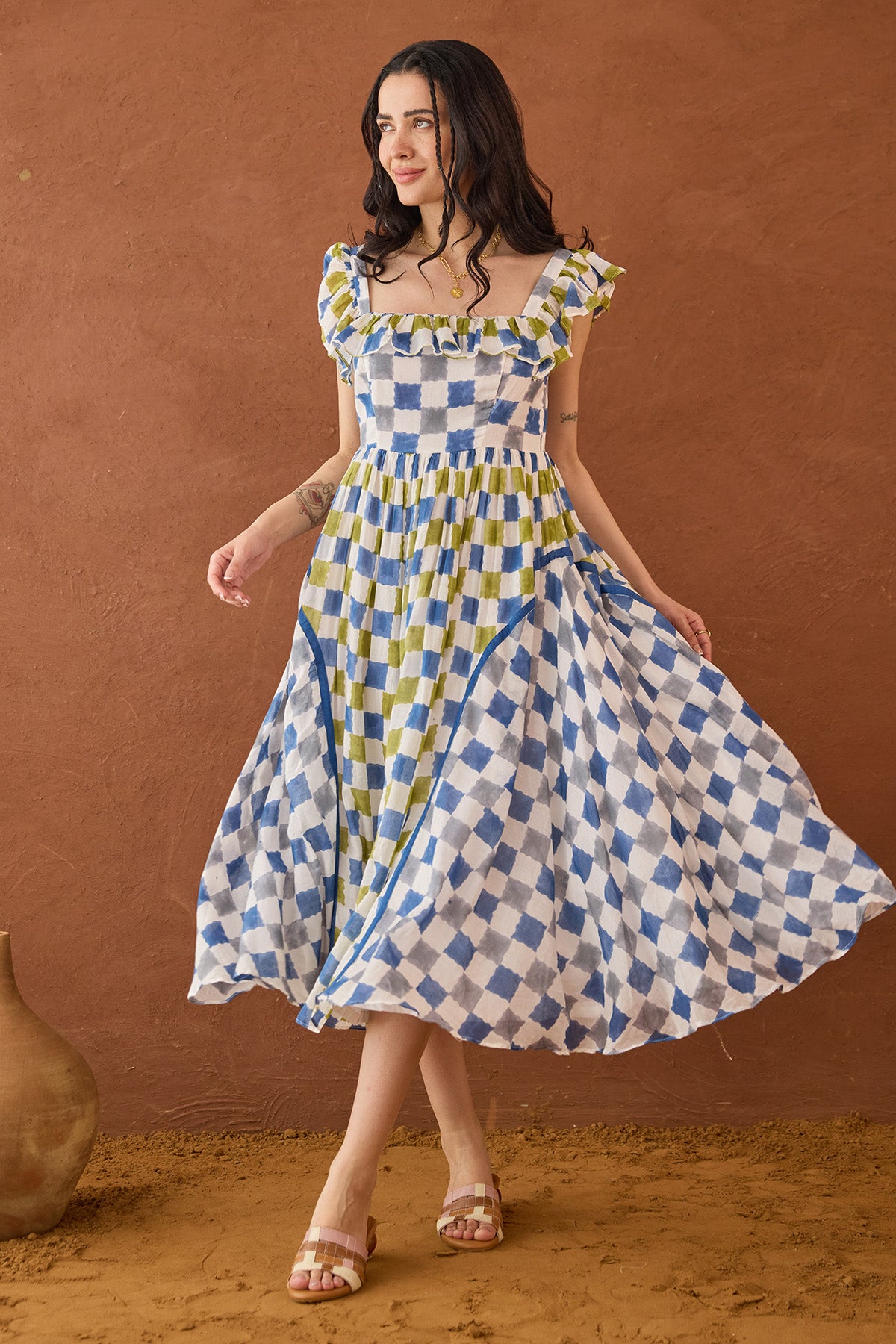 Multicolor Checks Printed Dress