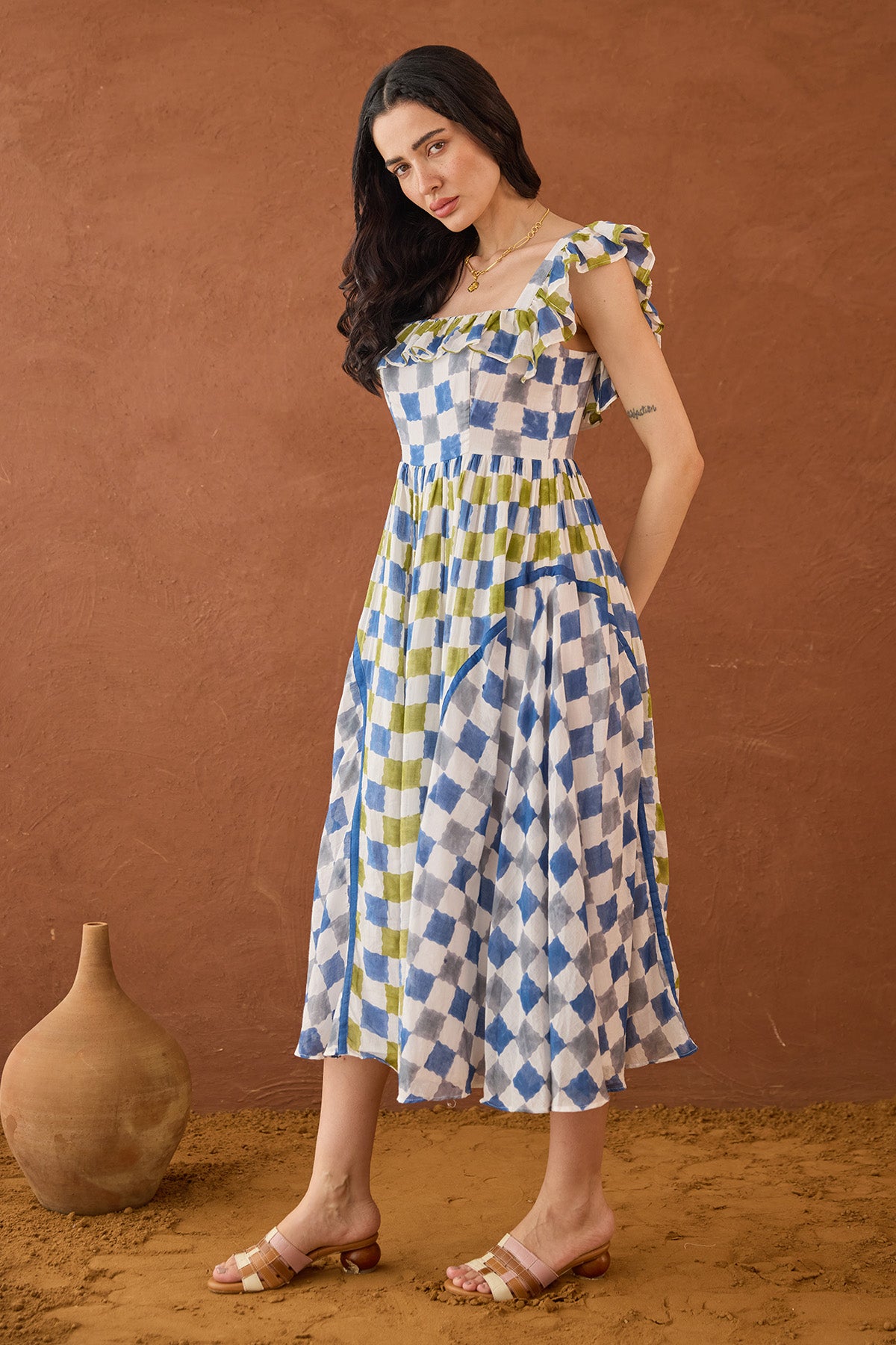 Multicolor Checks Printed Dress