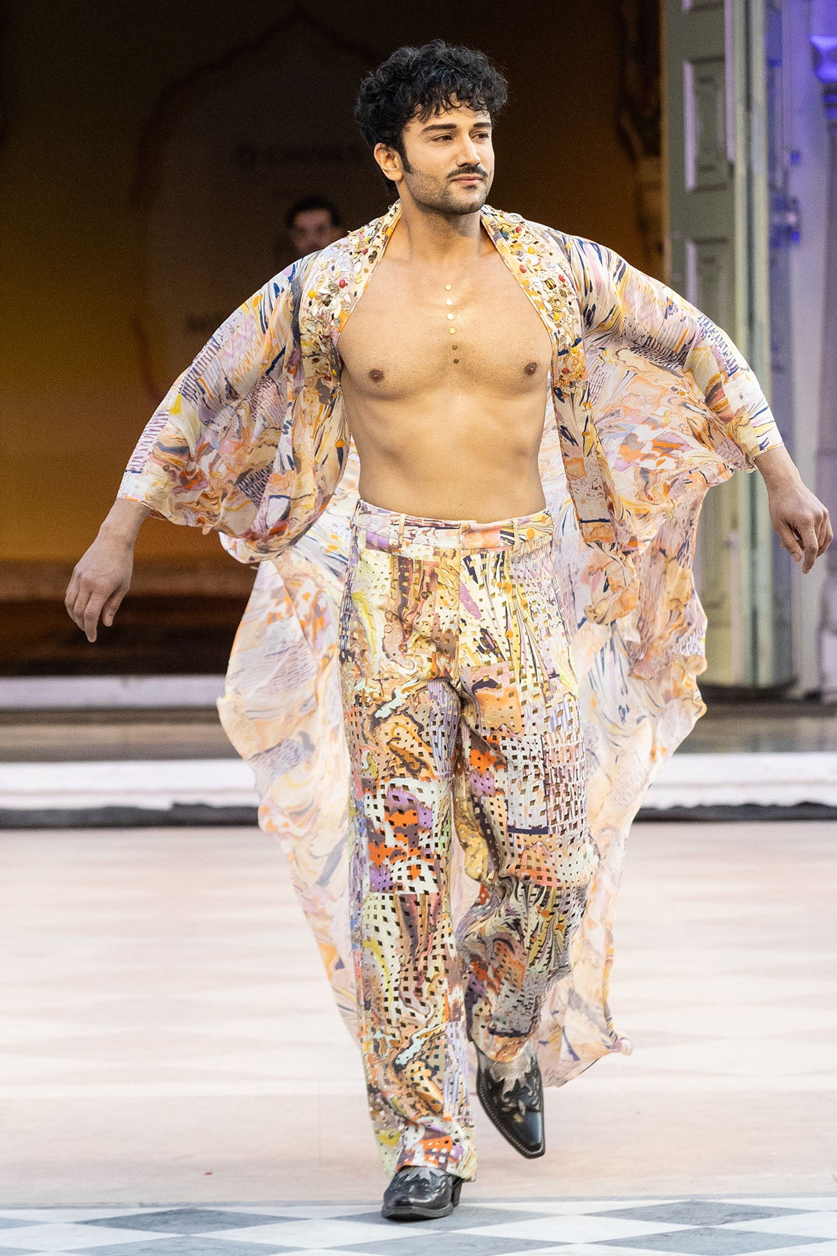 Multicolor Chiffon Flared Jacket