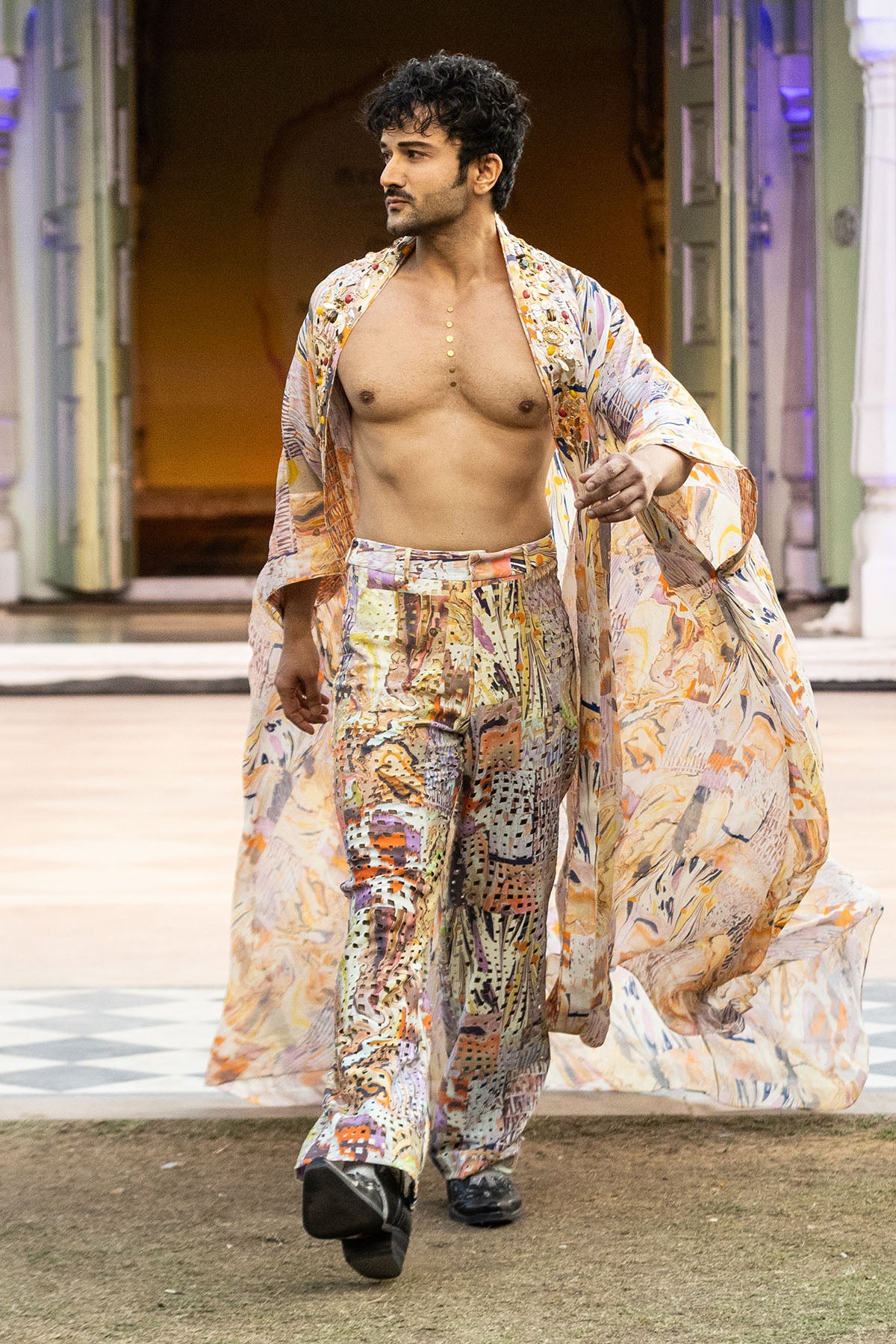 Multicolor Chiffon Flared Jacket