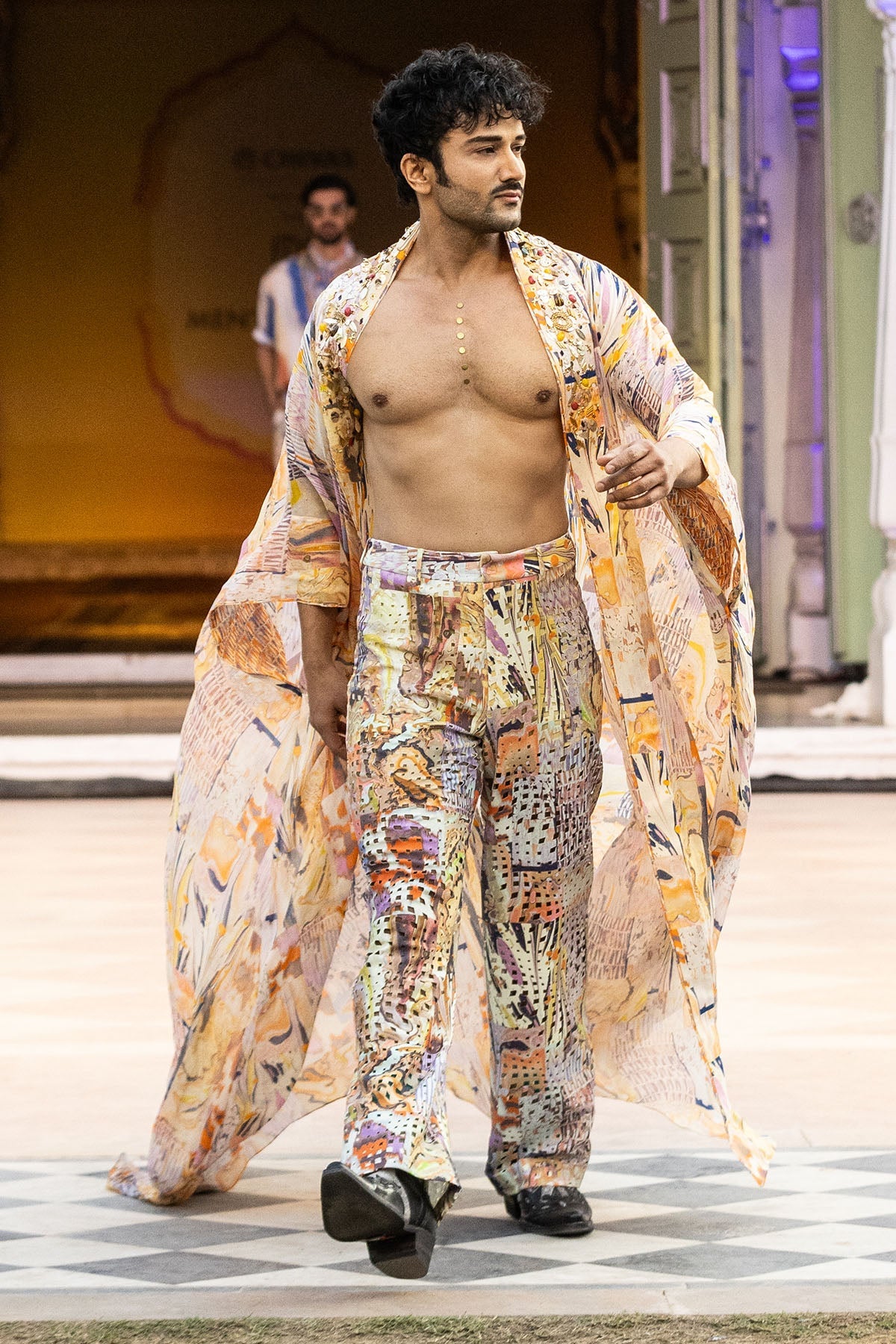 Buy Multicolor Chiffon Flared Jacket by Mandira Wirk for men online at ScrollnShops