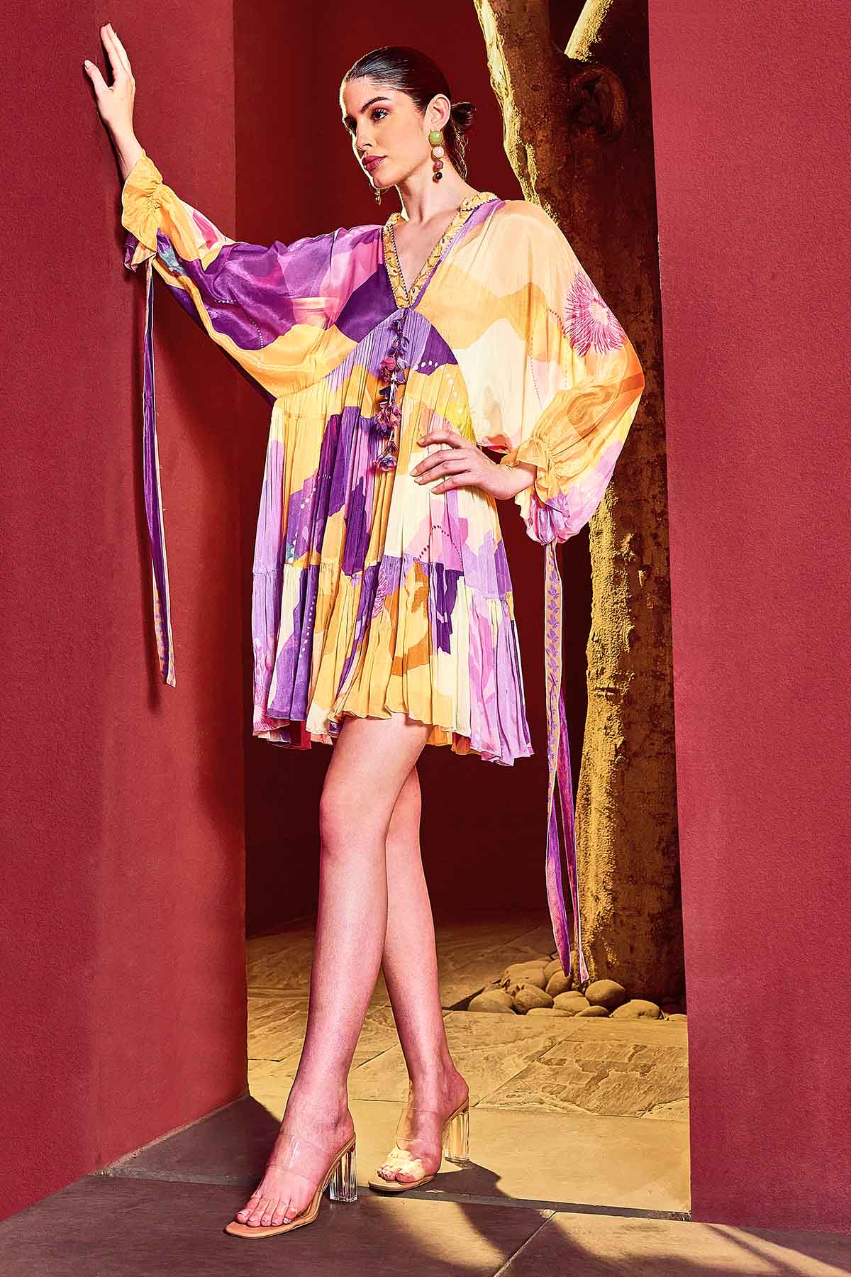 Buy Multicolor Chiffon Kaftan Dress by Mandira Wirk