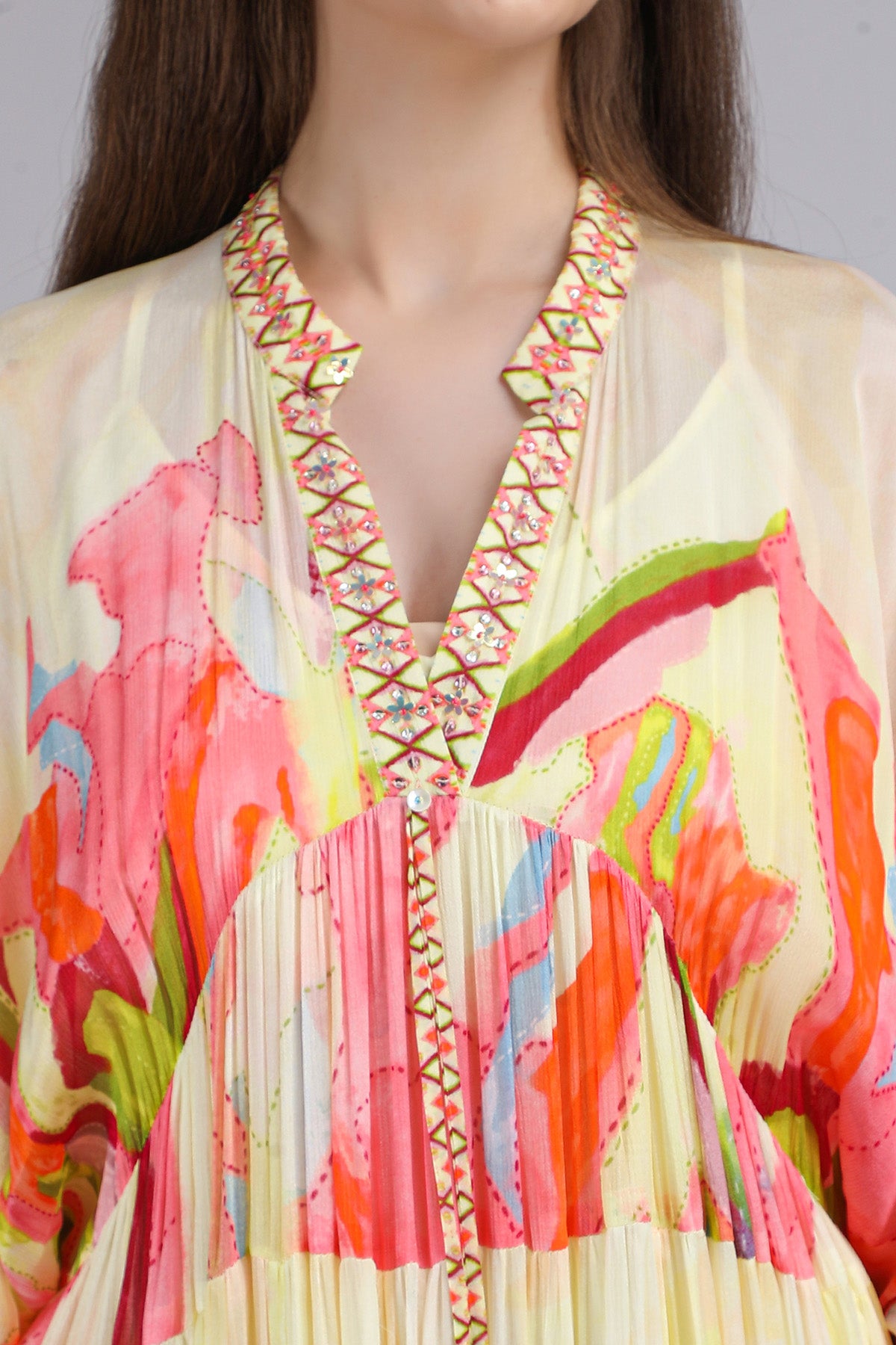 Multicolor Chiffon Layer Kaftan