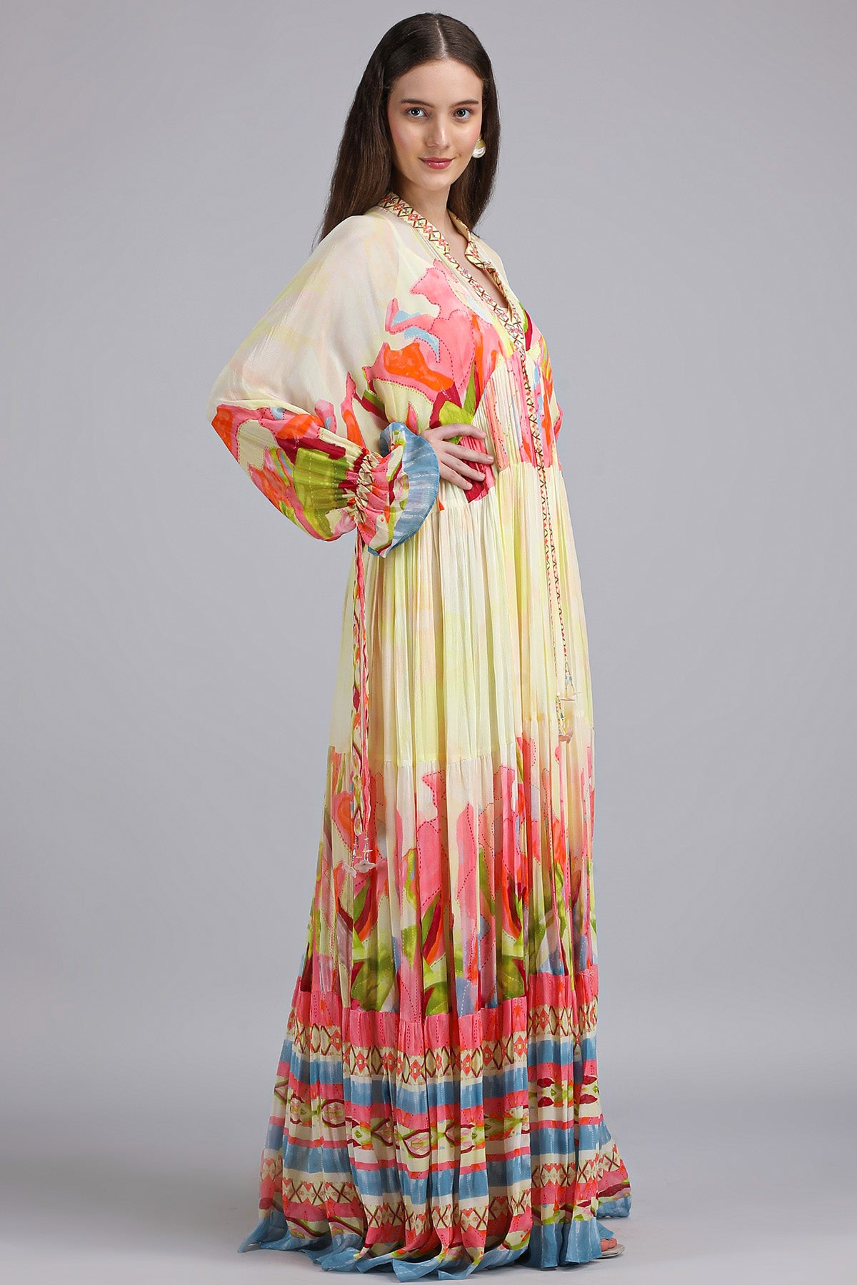 Multicolor Chiffon Layer Kaftan
