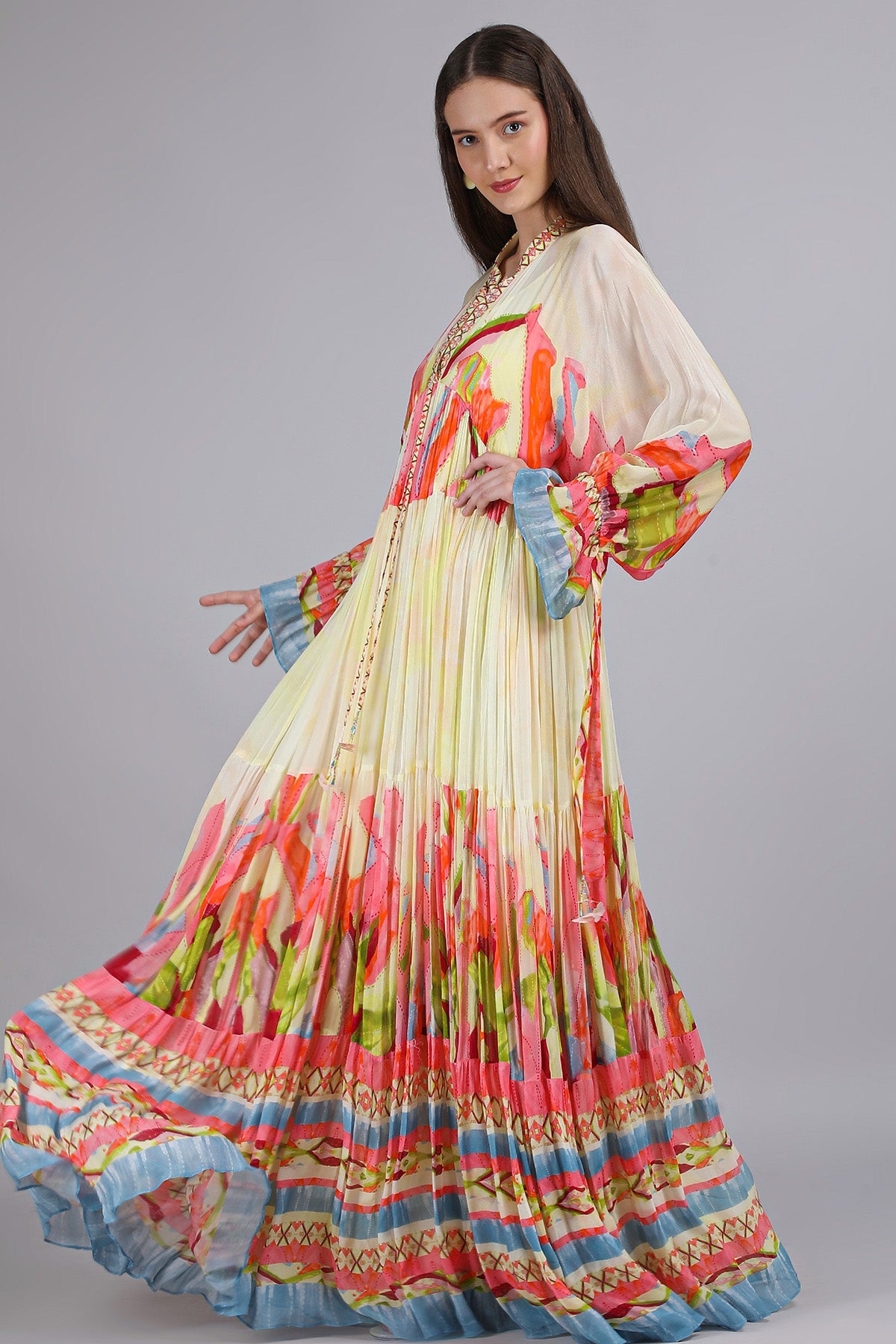 Multicolor Chiffon Layer Kaftan