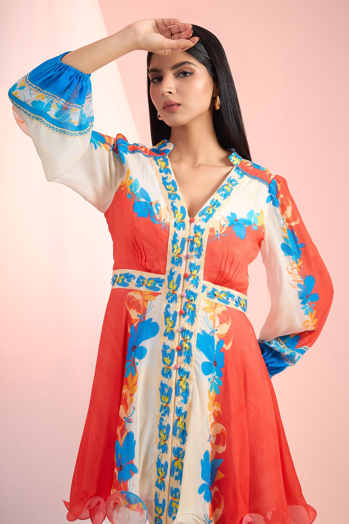 Multicolor Chiffon Mini Dress