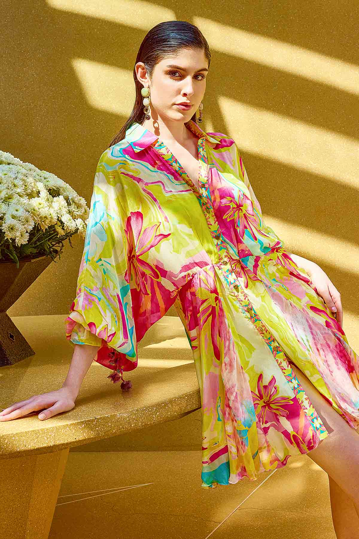 Multicolor Chiffon Shirt Dress