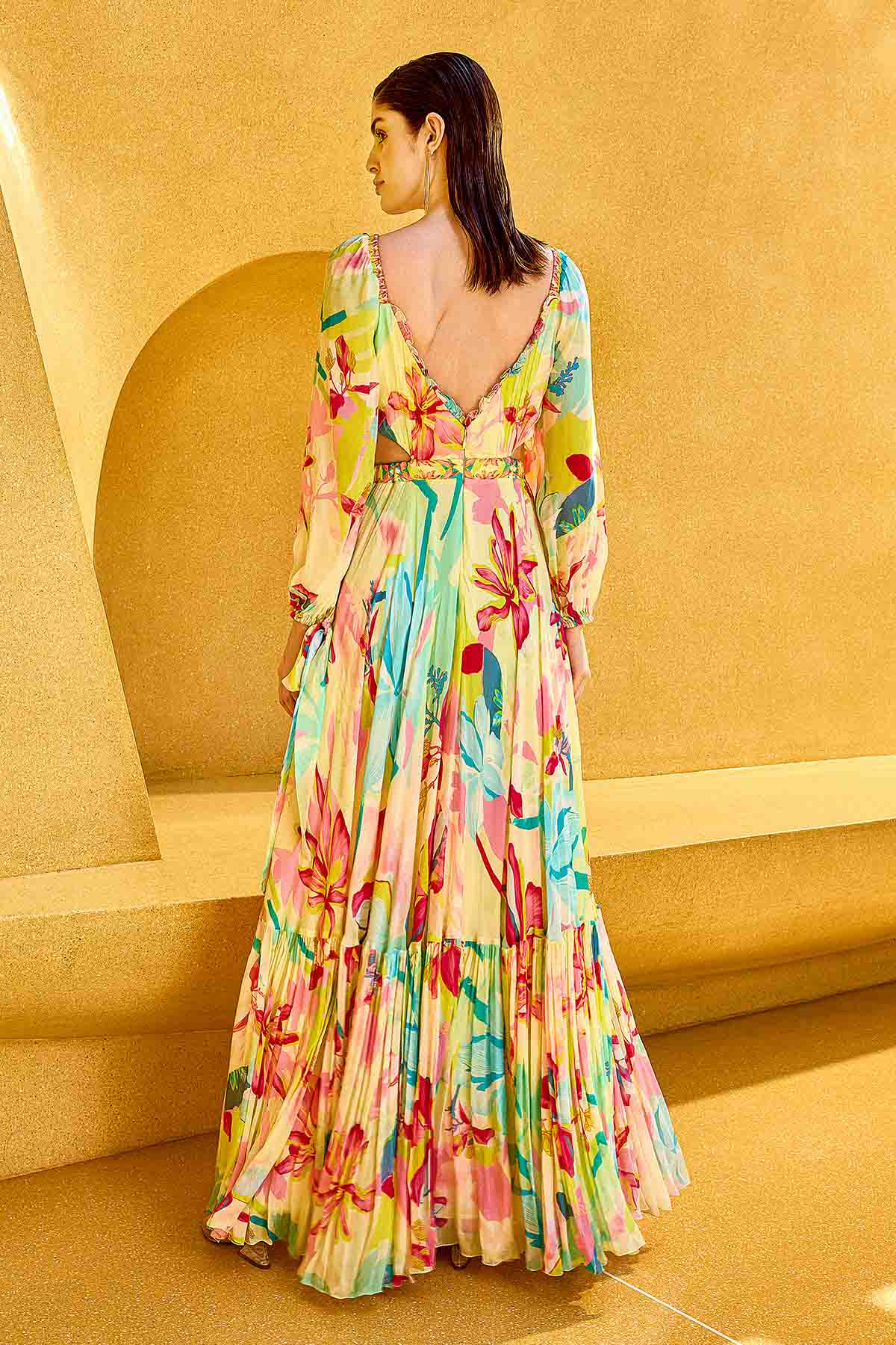 Multicolor Chiffon V-Neck Dress