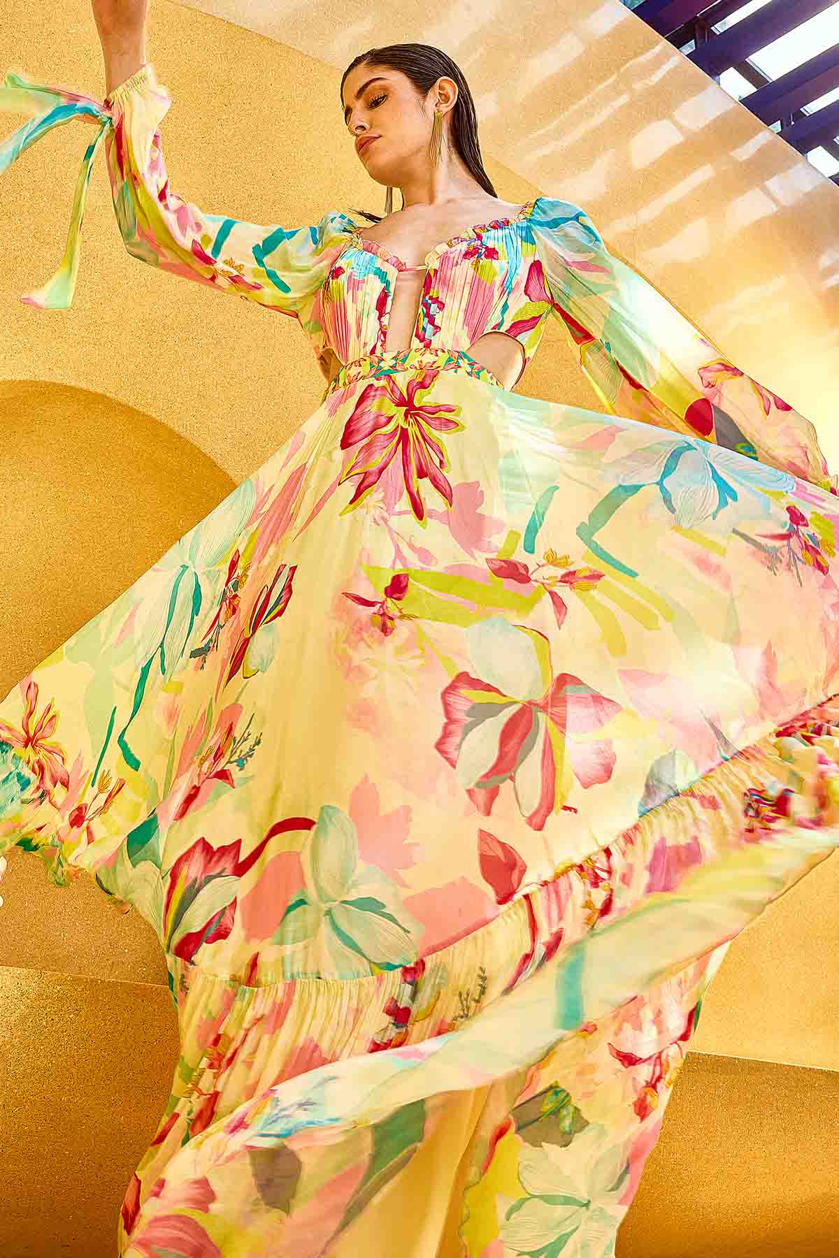 Multicolor Chiffon V-Neck Dress