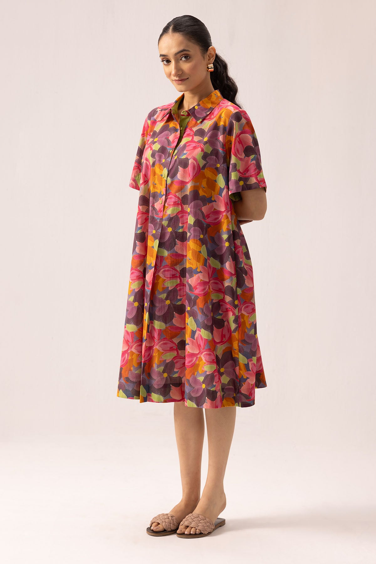Multicolor Cotton Collar Dress