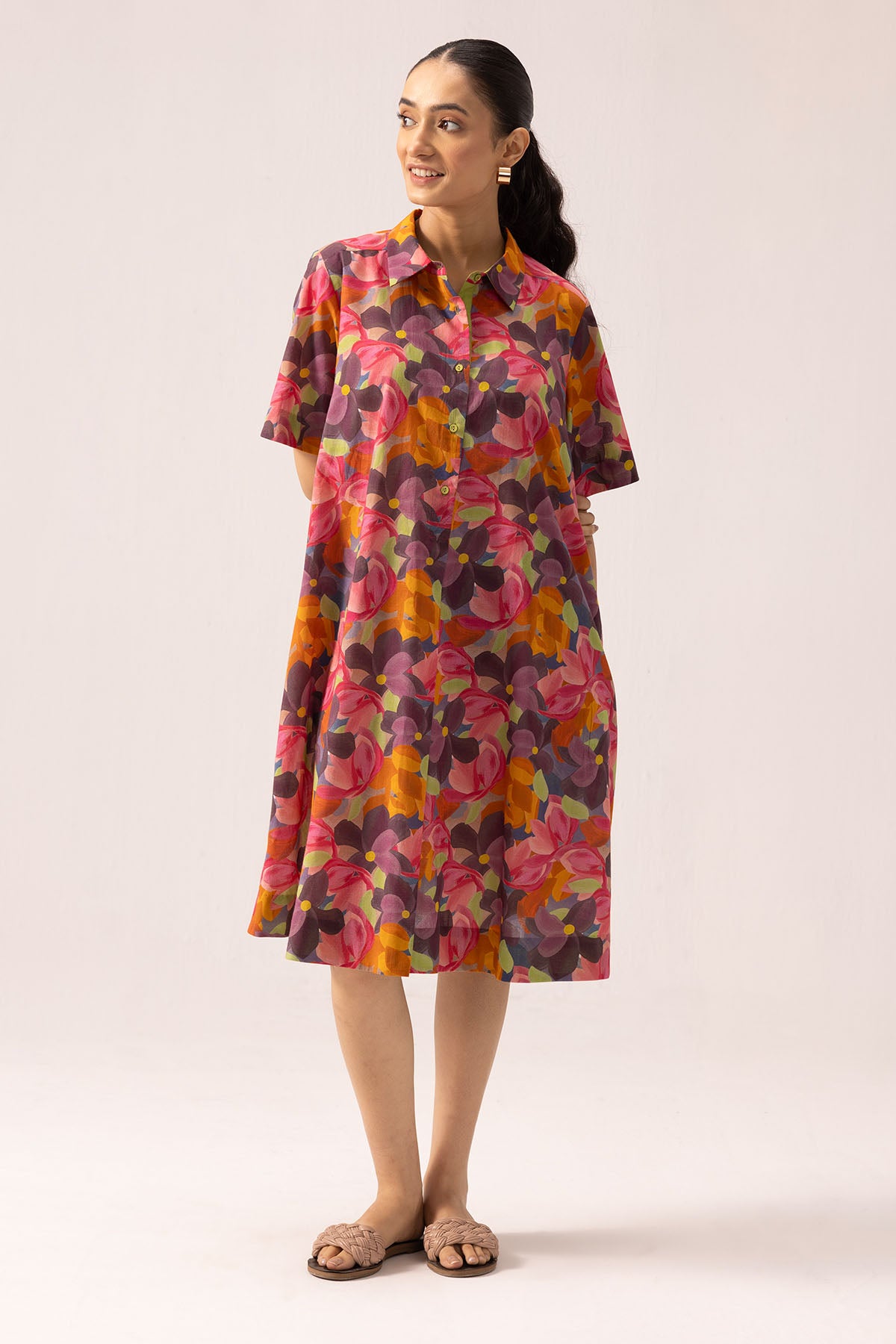 Multicolor Cotton Collar Dress