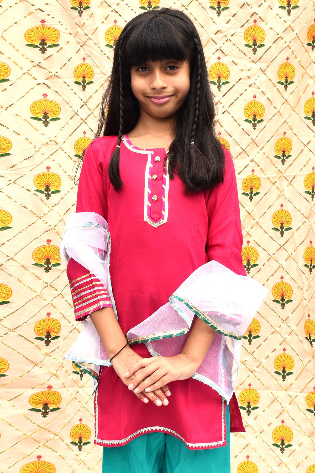 Multicolor Cotton Net Kurta Set