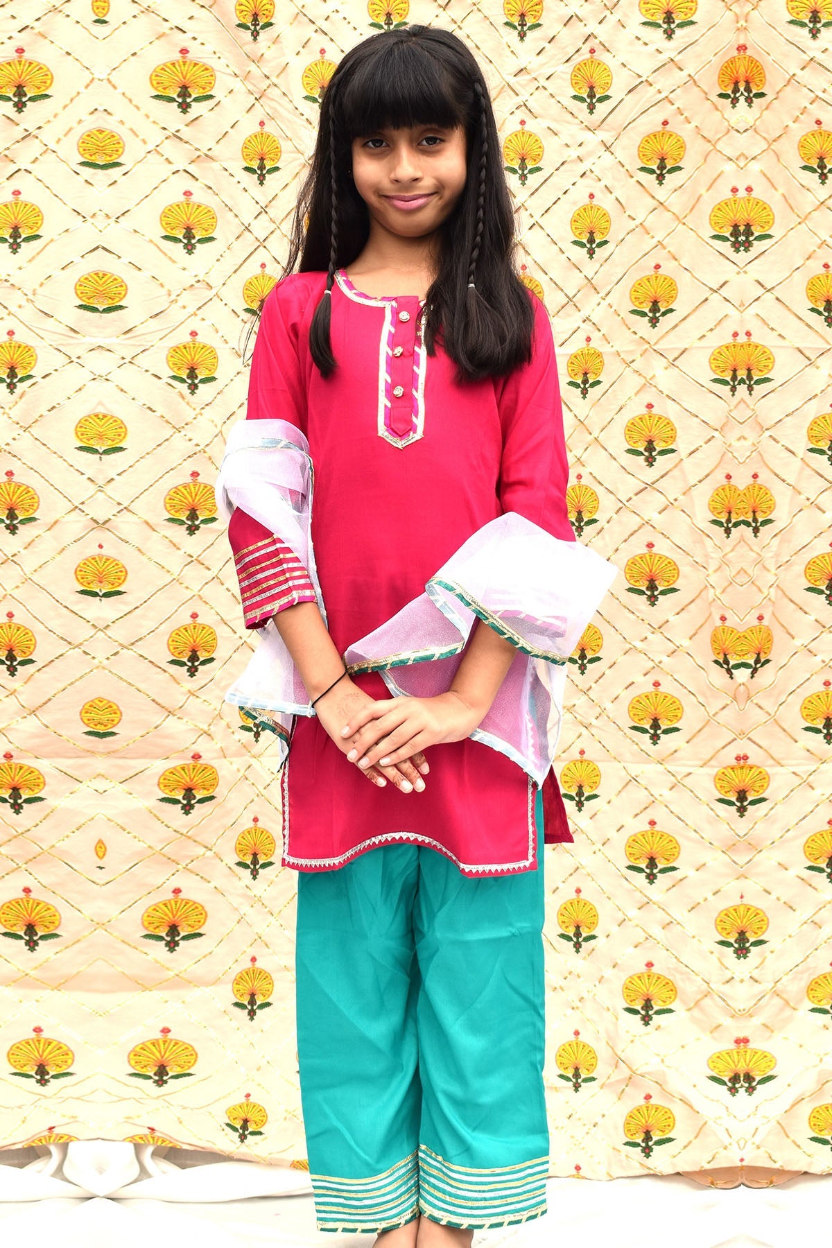 Buy Multicolor Cotton Net Kurta Set for Kids by ViYa online available at scrollnshops