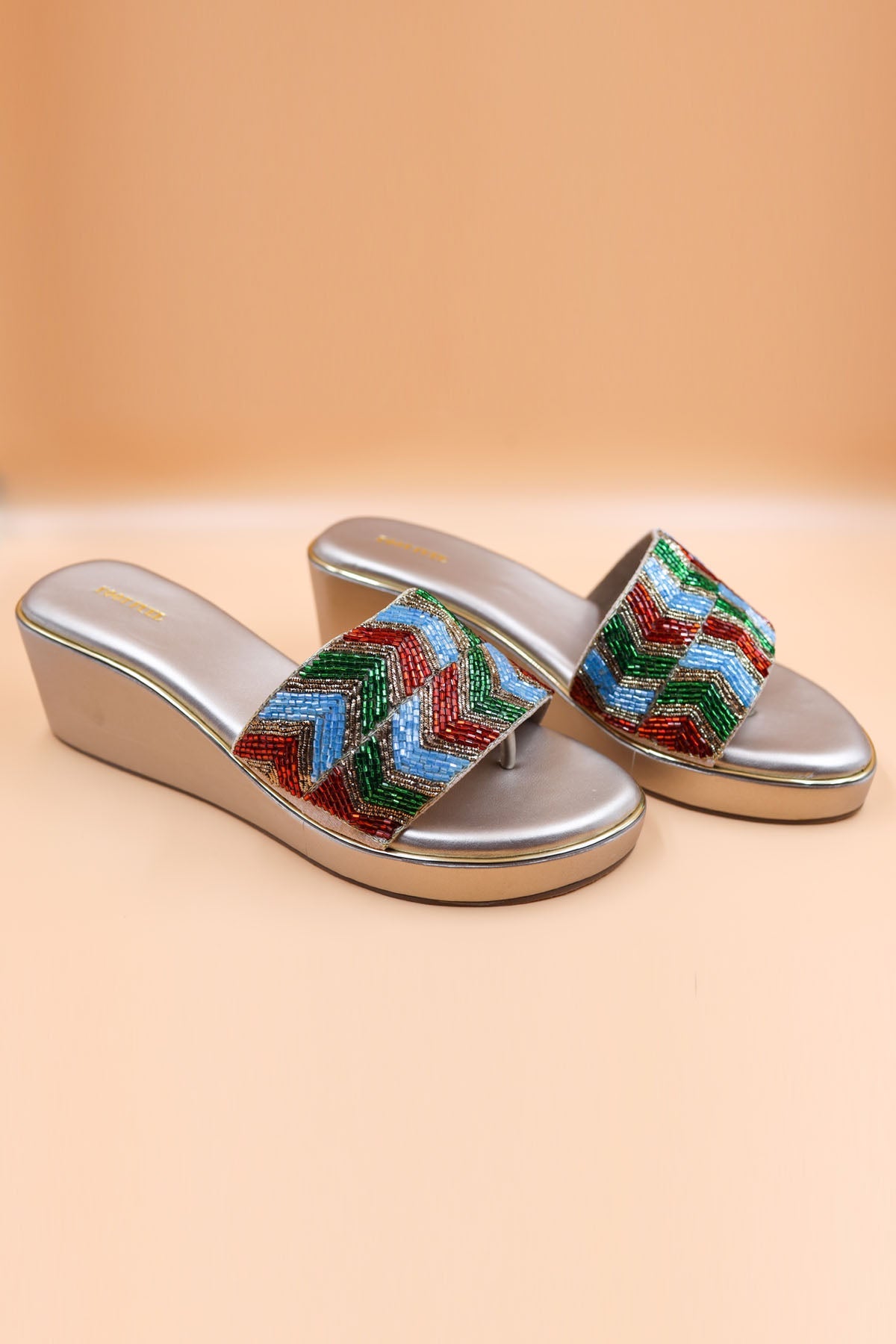 Foot Fuel Multicolor Crystal Work Wedges for accessories online at ScrollnShops