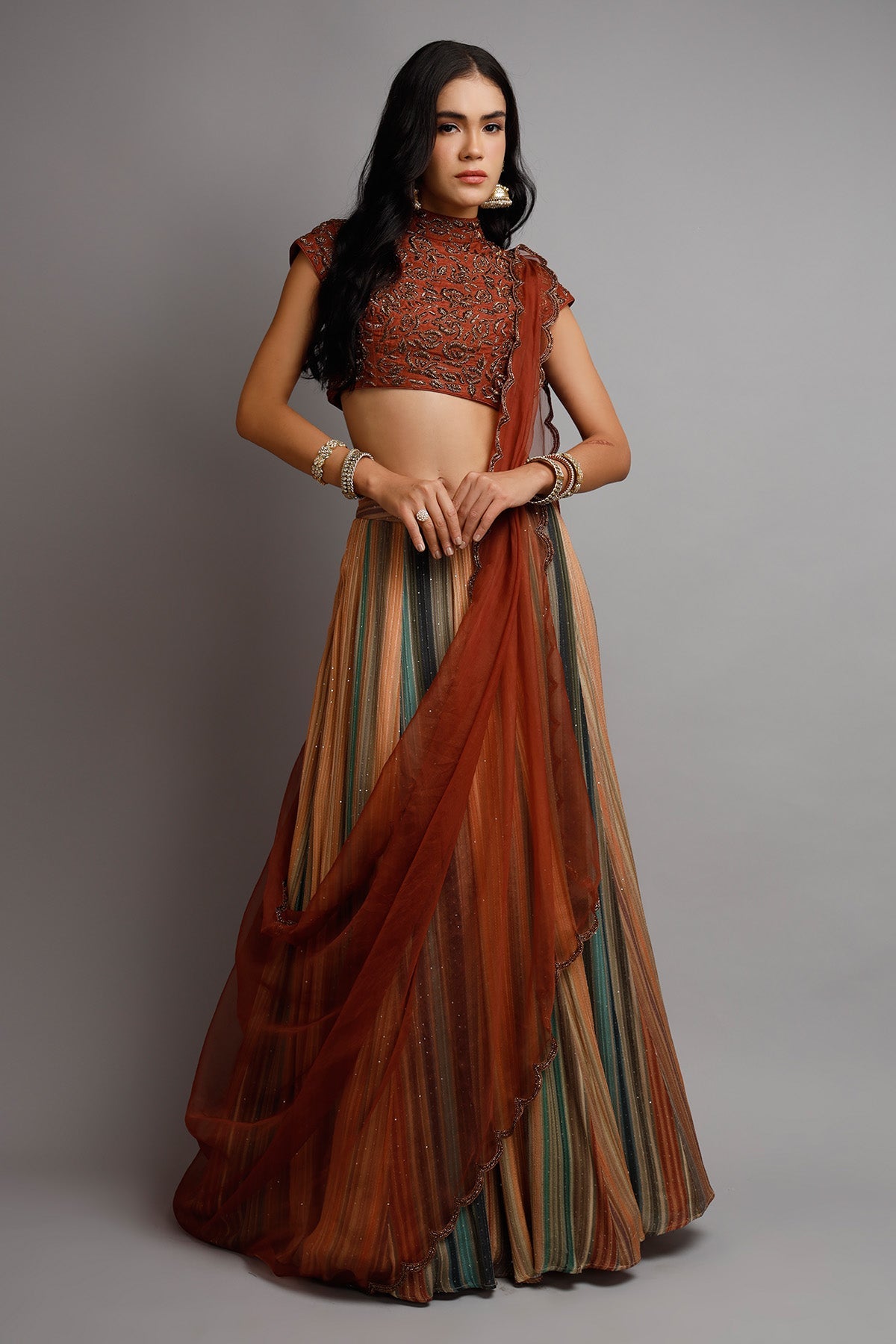 Buy Multicolor Cutdana Lehenga Set by Harshita Dhanawat for women online at ScrollnShops