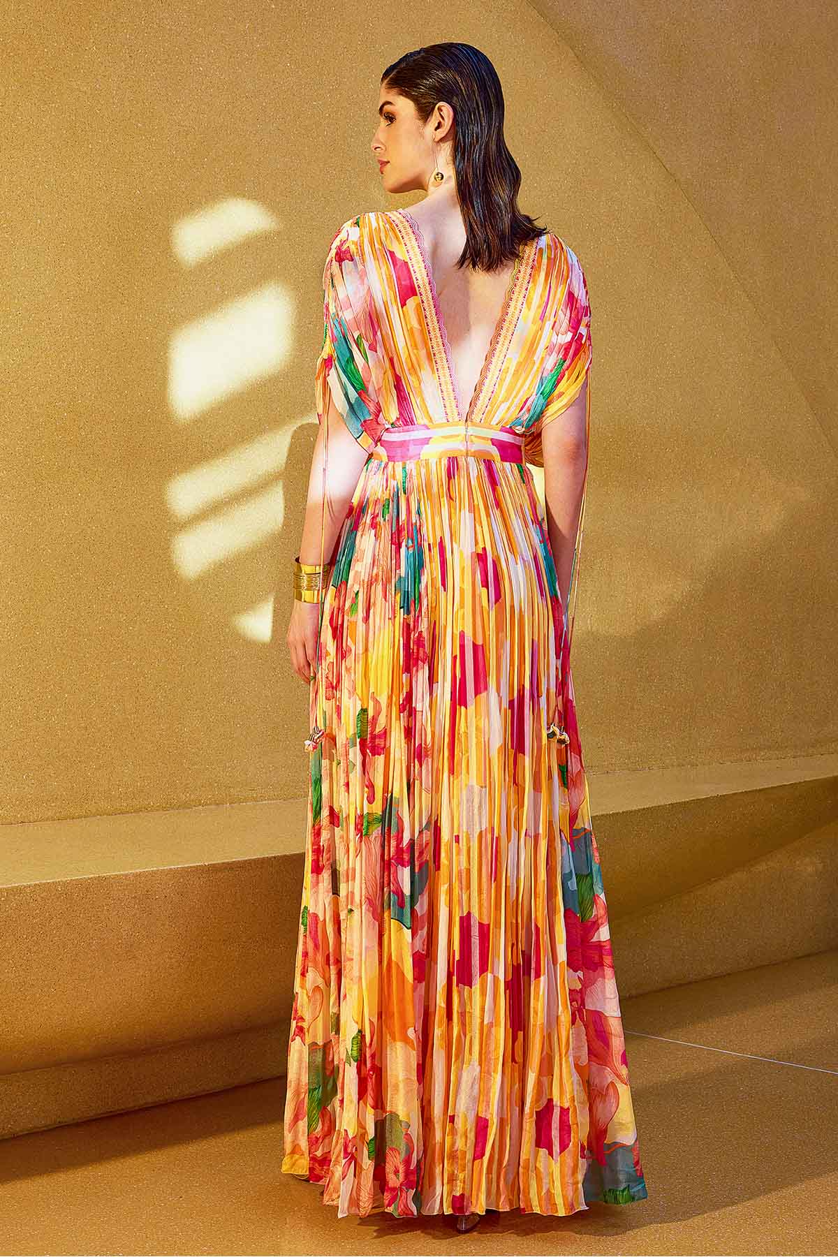 Multicolor Deep V-Neck Dress