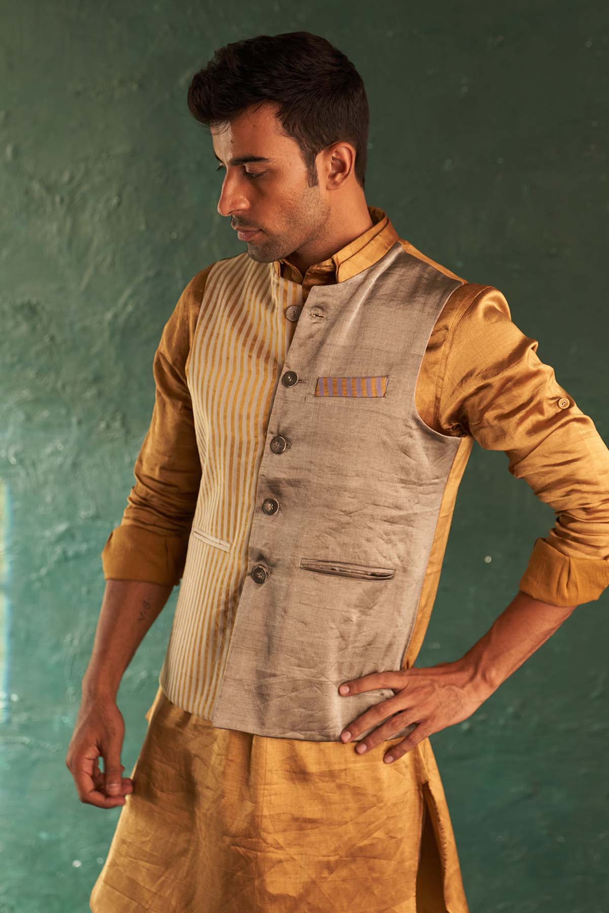 Multicolor Dori work Jacket Set