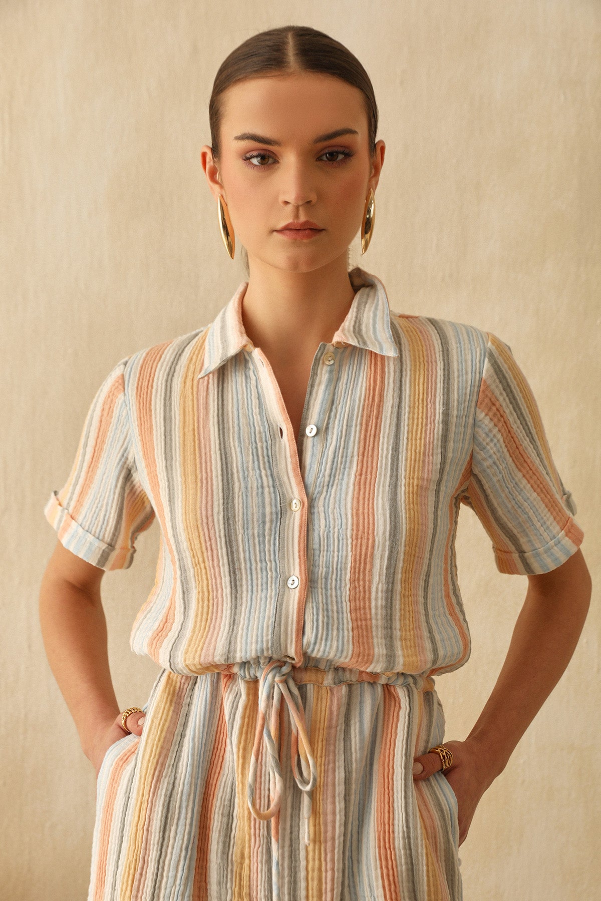 Multicolor Drawstring Romper