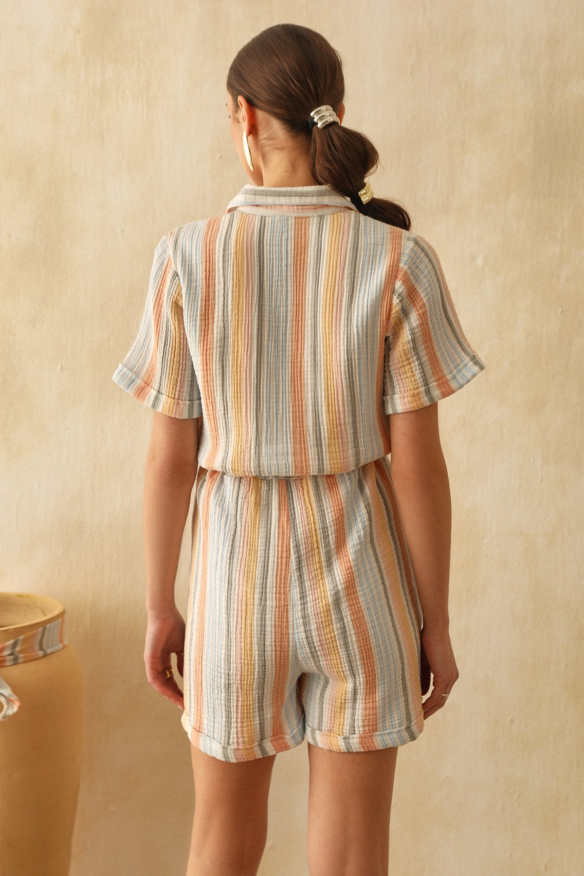 Multicolor Drawstring Romper