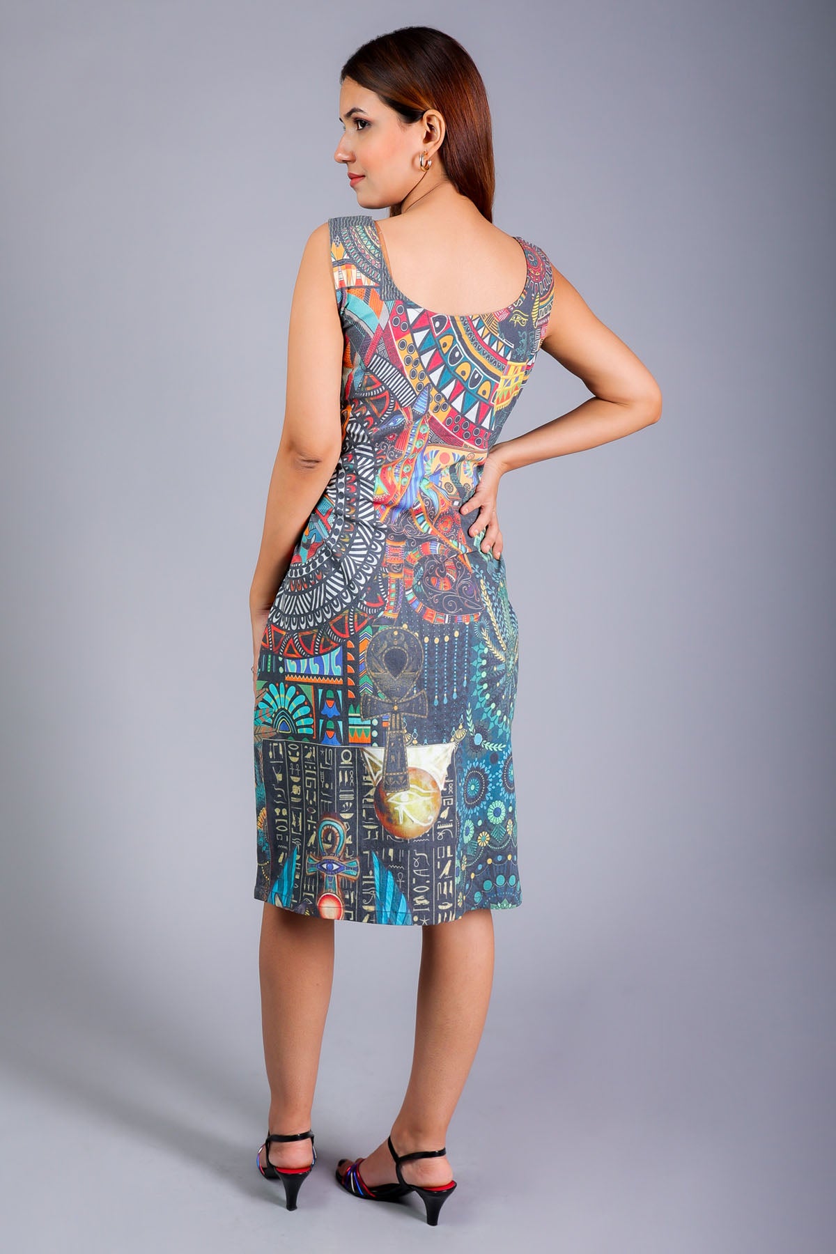 Multicolor Egyptian Print Dress
