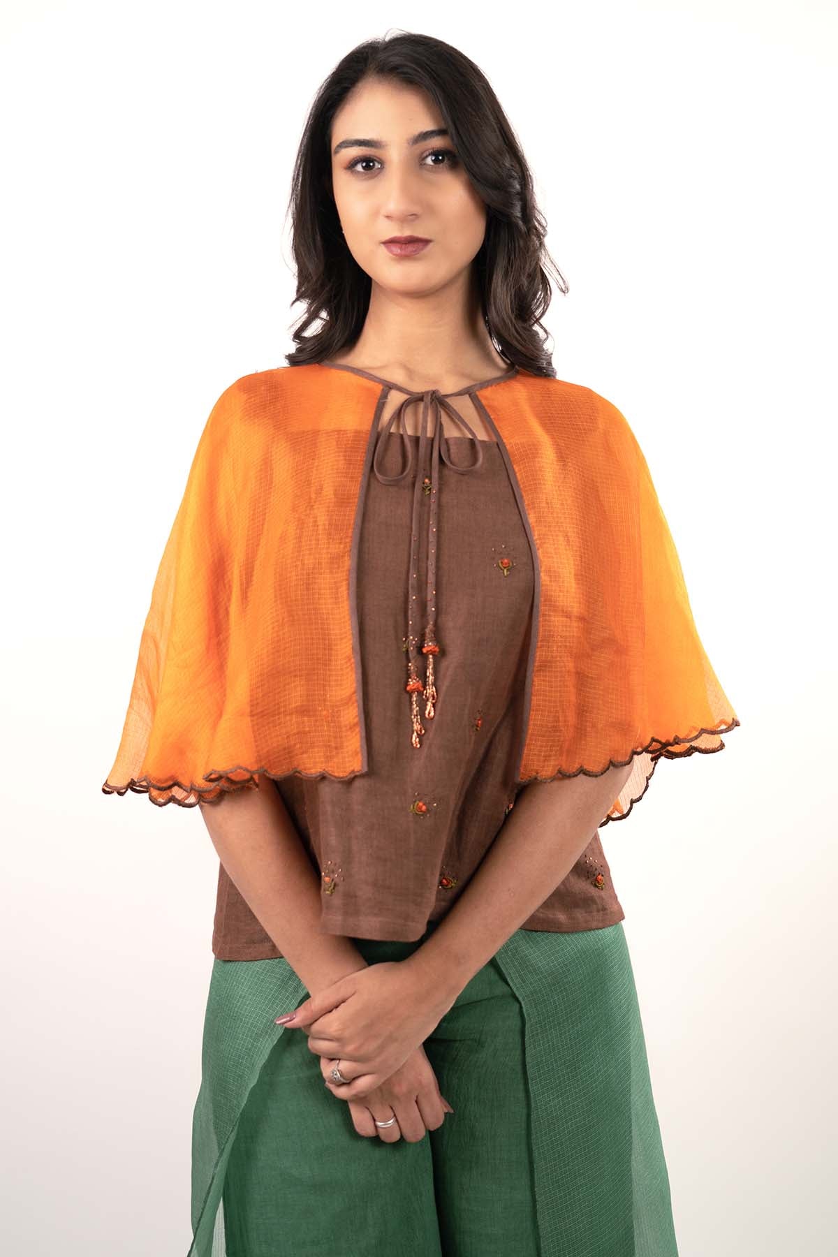 Multicolor Embroidered Cape Set