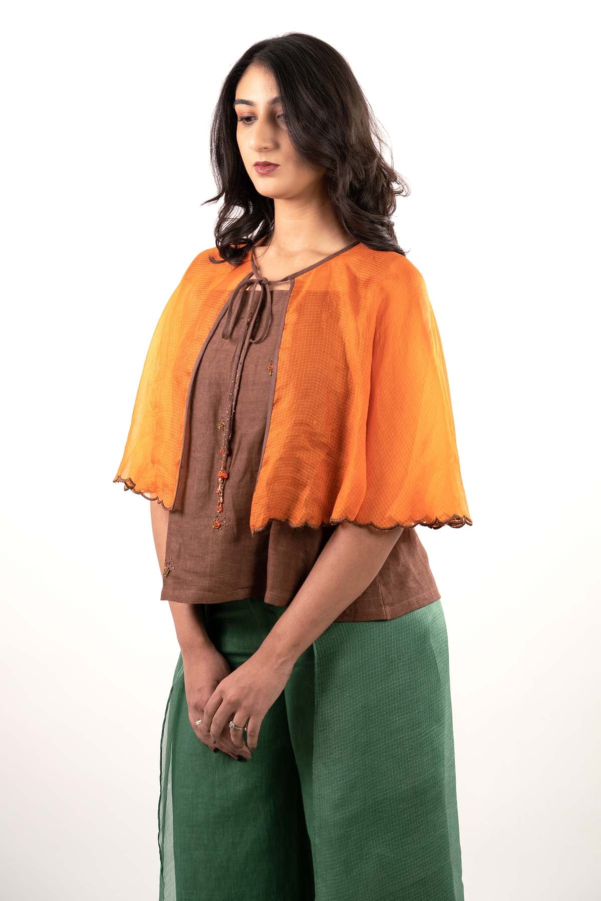 Multicolor Embroidered Cape Set