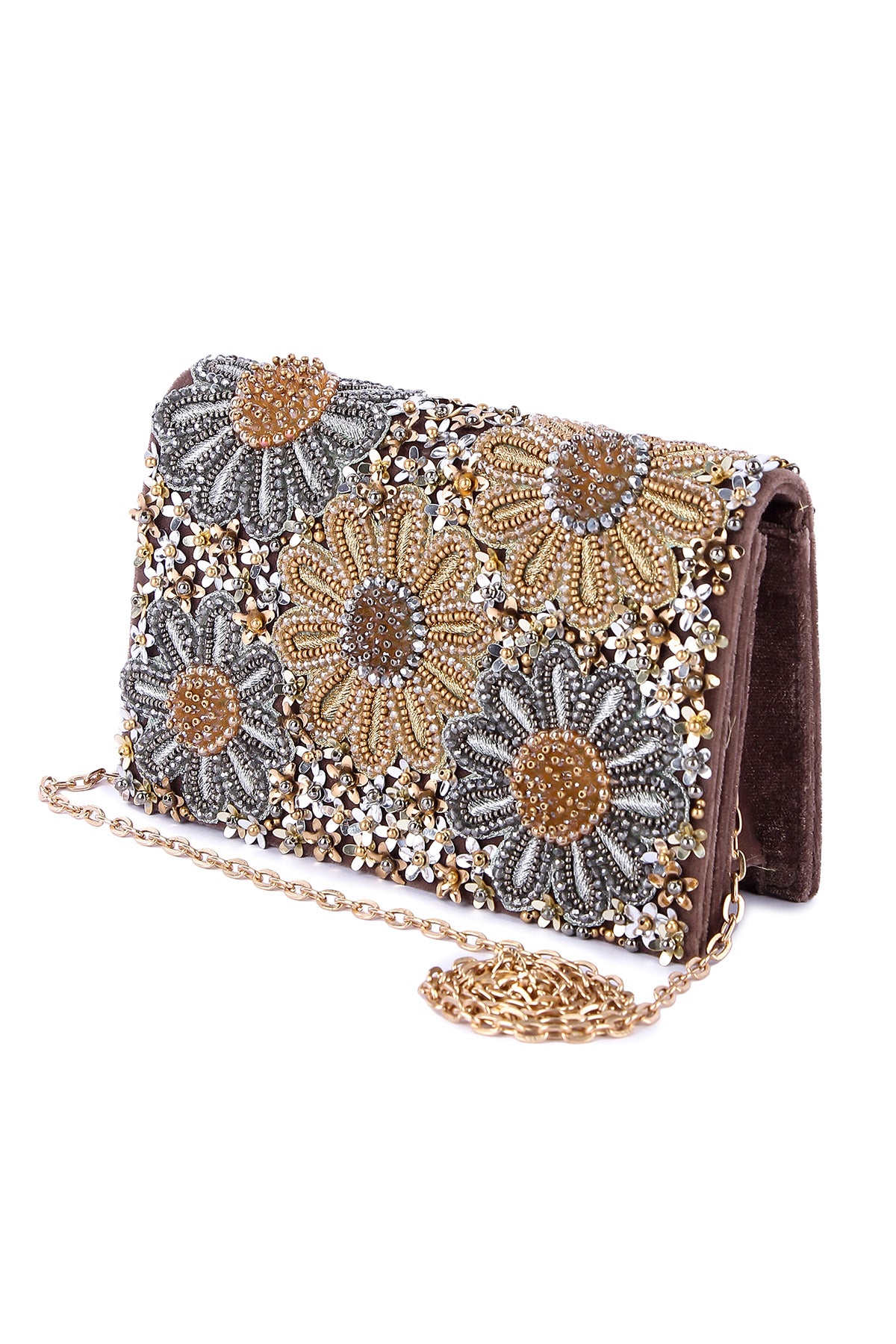 Multi Velvet Embroidered Clutch