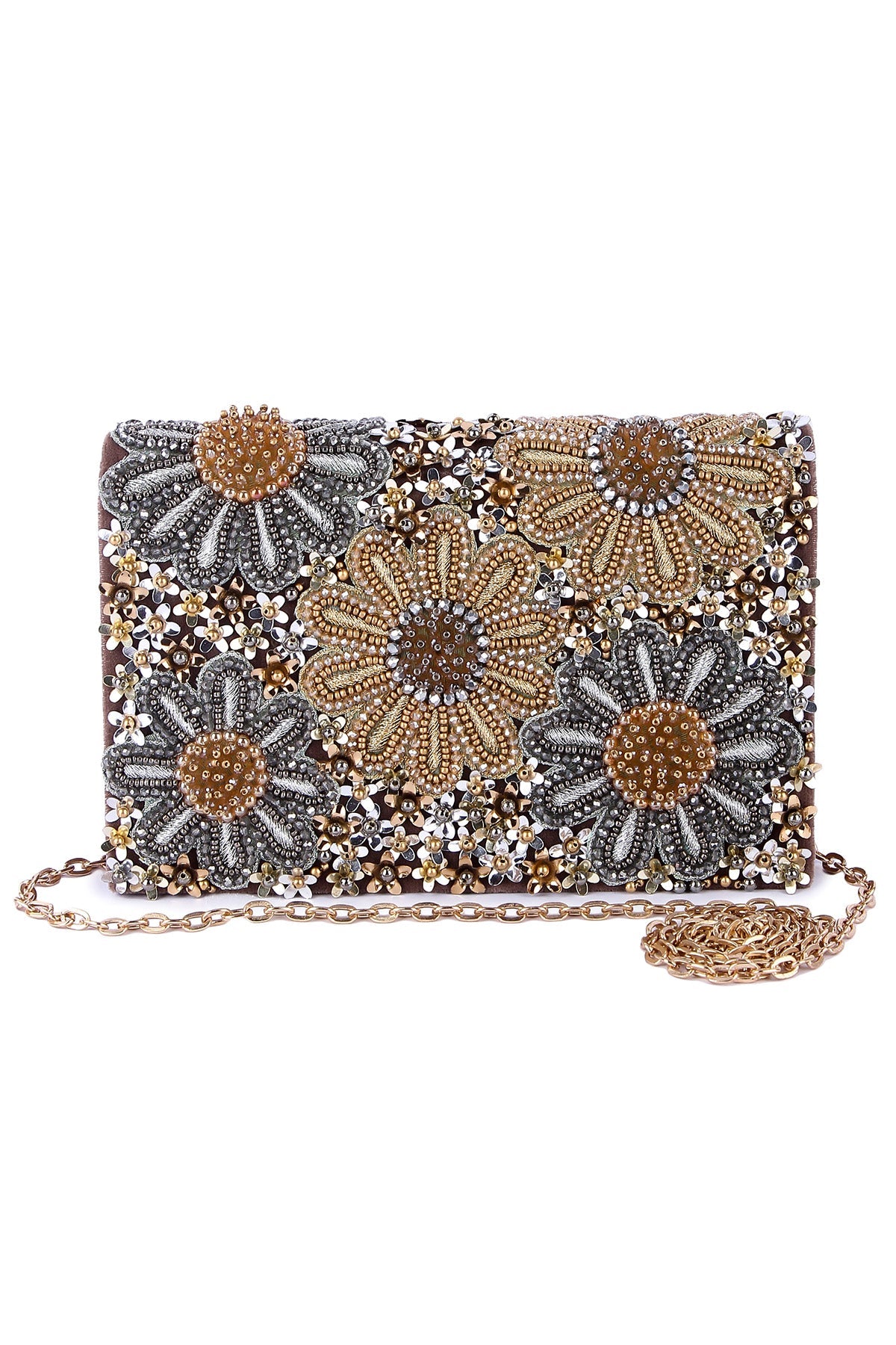 Buy Multi Velvet Embroidered Clutch for women by the Purple sack online available at scrollnshops