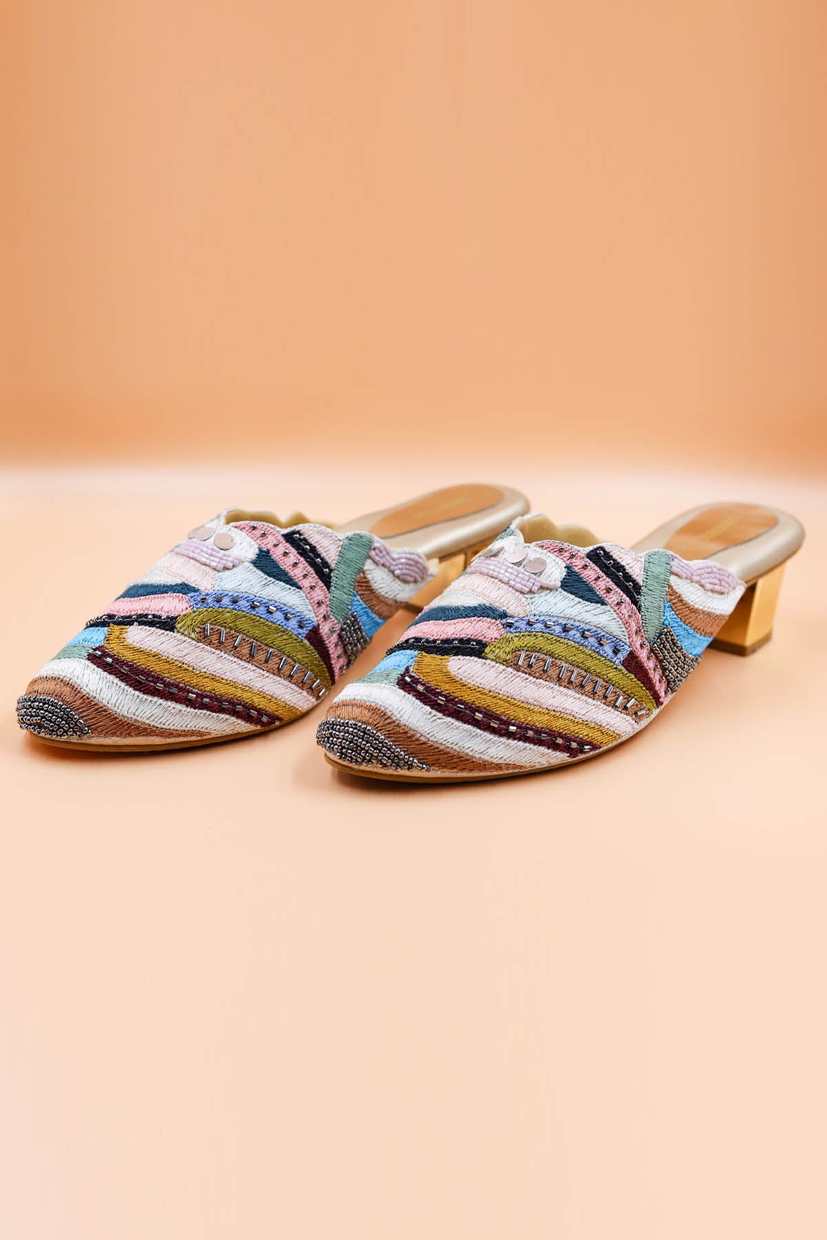 Multicolor Embroidered Mules