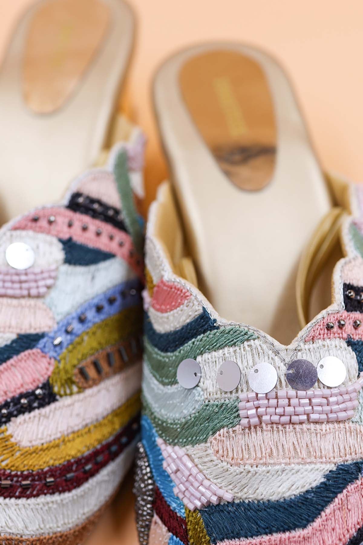Multicolor Embroidered Mules