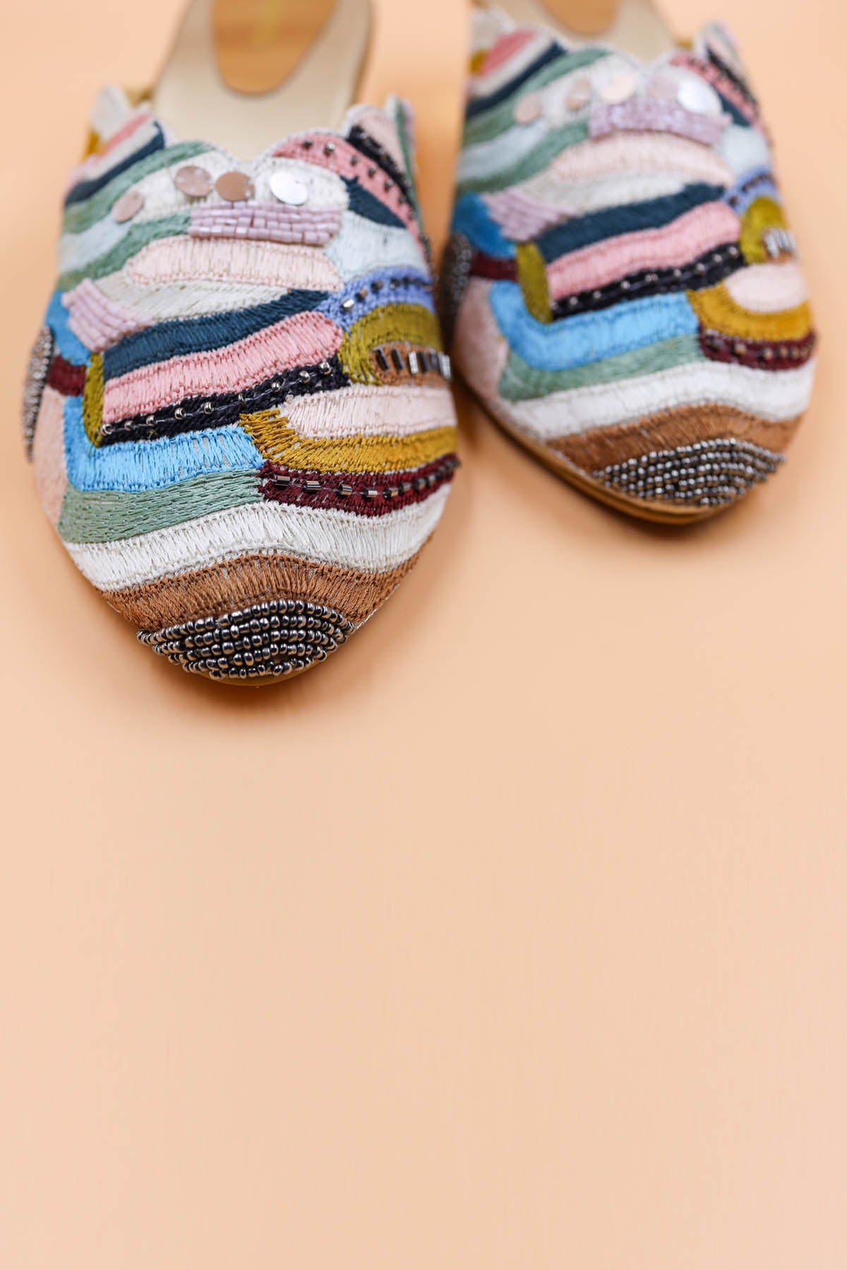 Multicolor Embroidered Mules