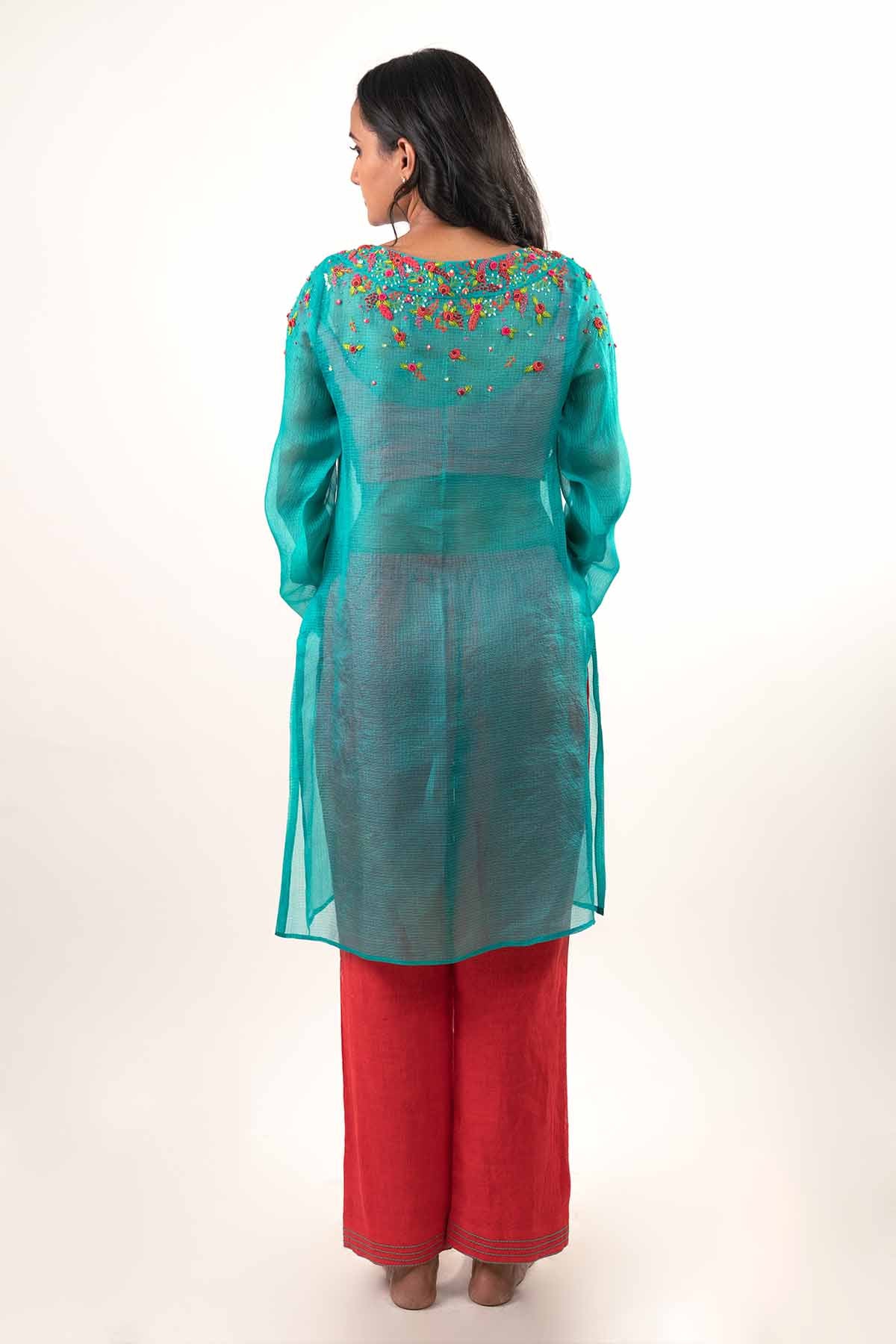 Multicolor Embroidered Pants Set