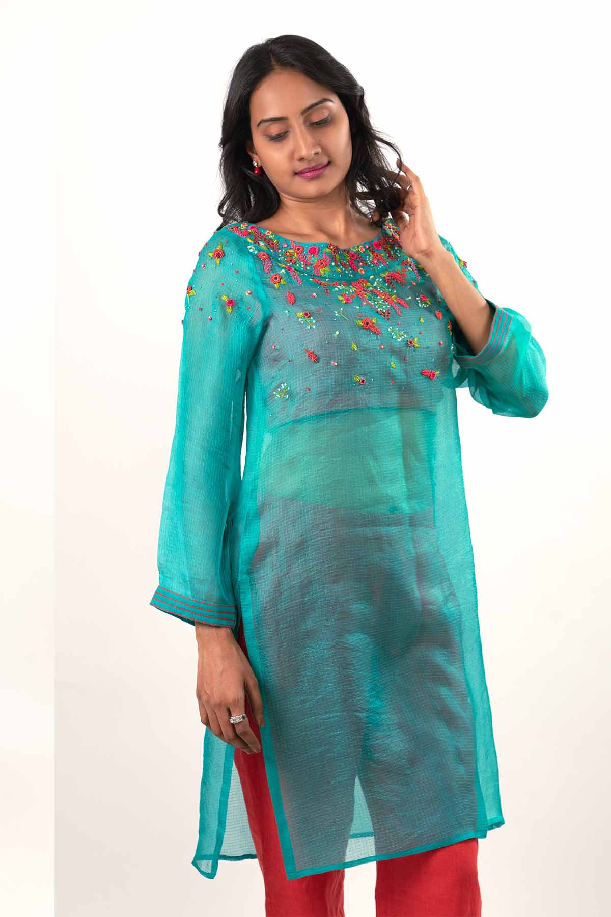 Multicolor Embroidered Pants Set