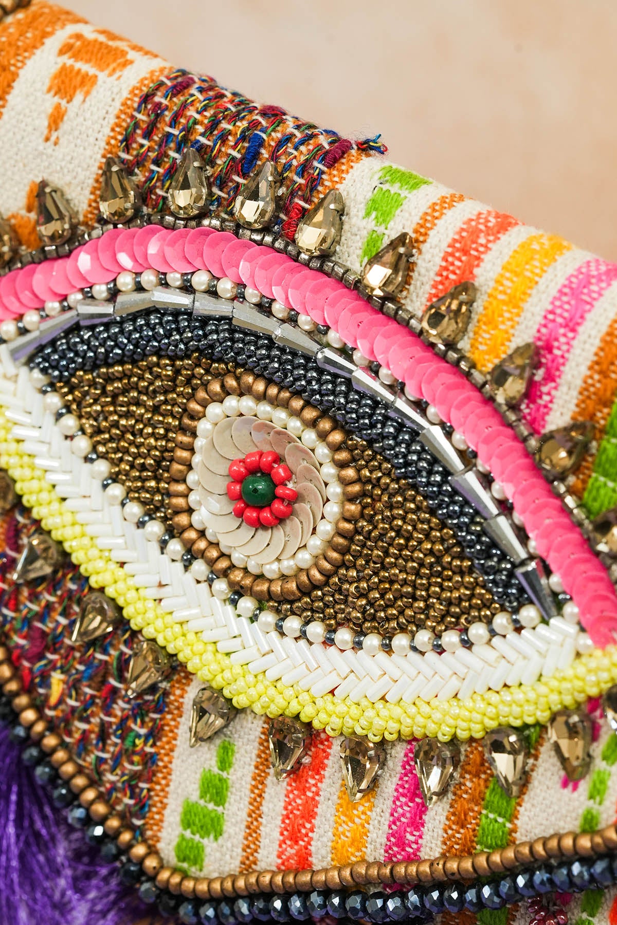 Multicolor Eye Bead Work Clutch