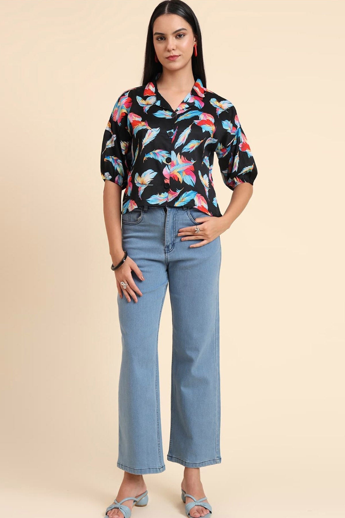 Buy Multicolor Feather Print Shirt for women by Aastha Fashion online available at scrollnshops