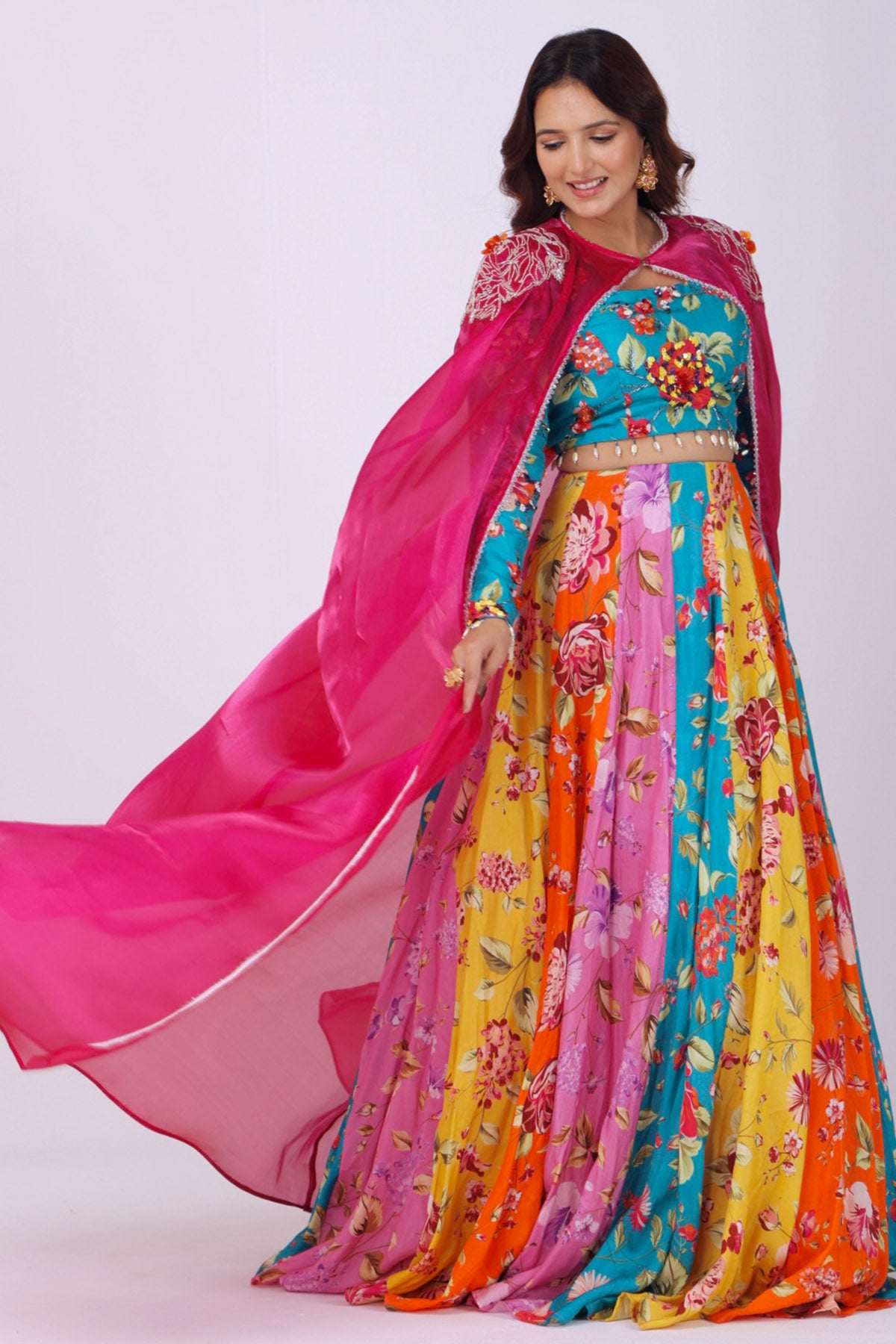 Multicolor Floral Cape Lehenga