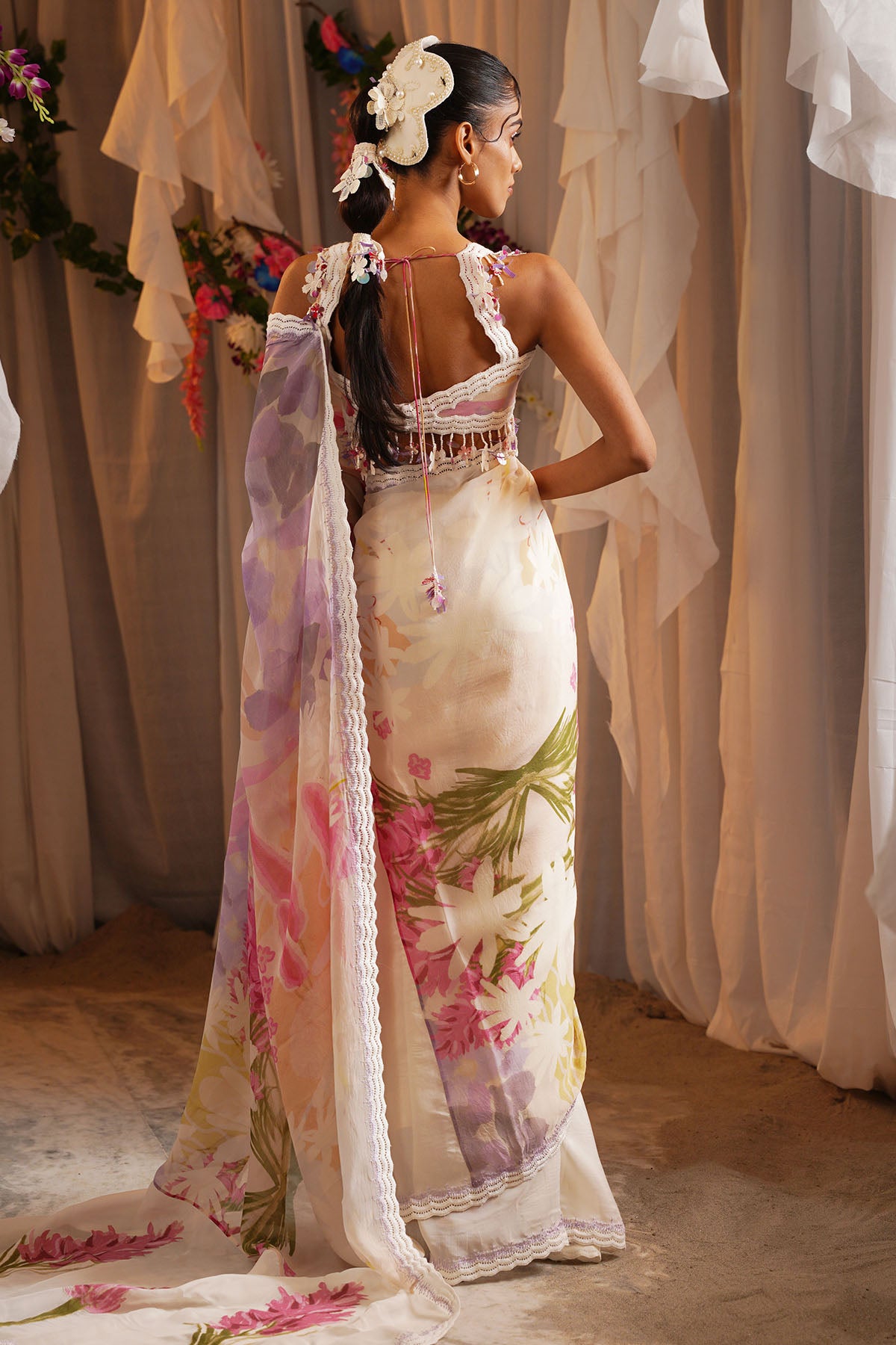 Multicolor Floral Ruffle Saree