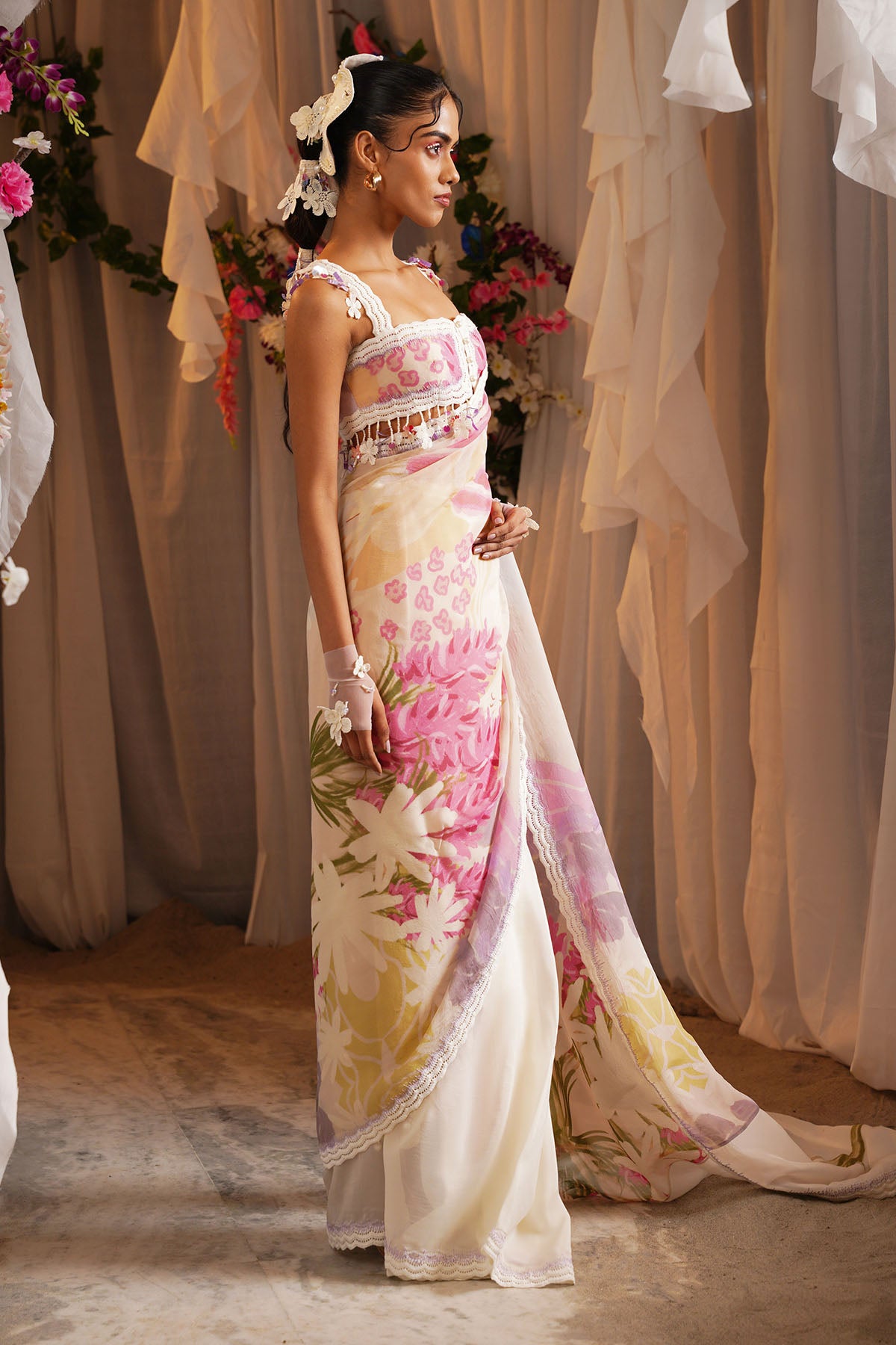 Multicolor Floral Ruffle Saree