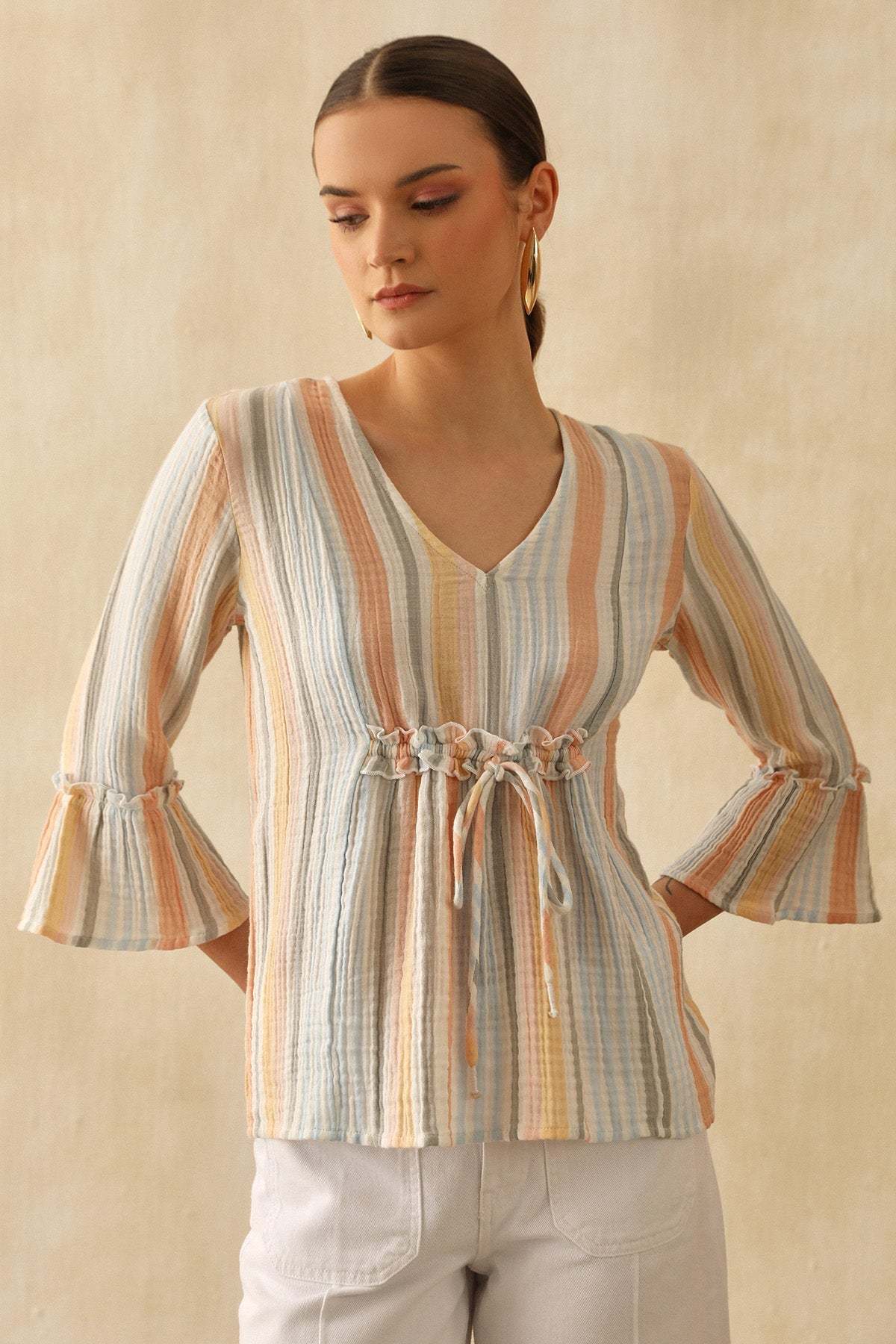 Buy Multicolor Frill V-Neck Top by Sewtable Clothing for Women online at ScrollnShops