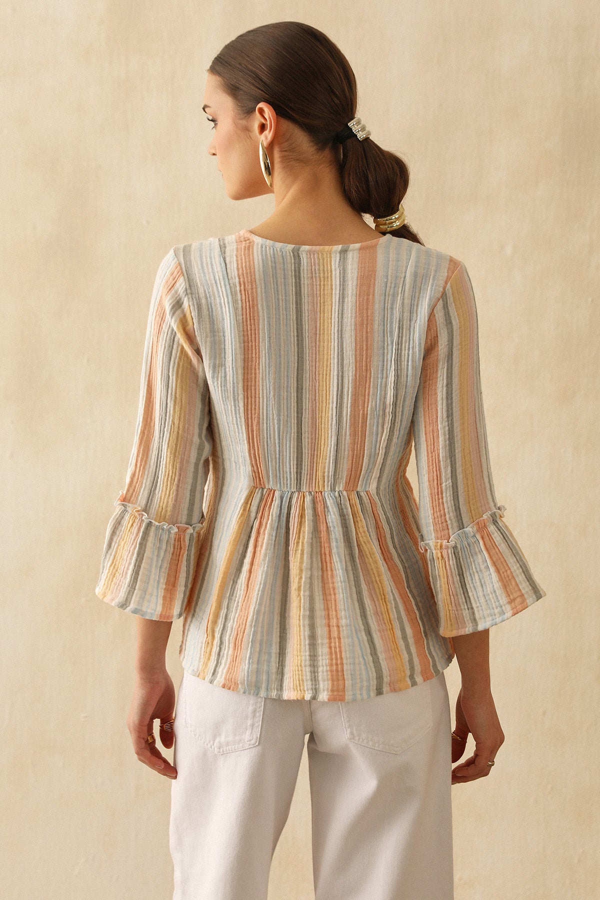 Multicolor Frill V-Neck Top