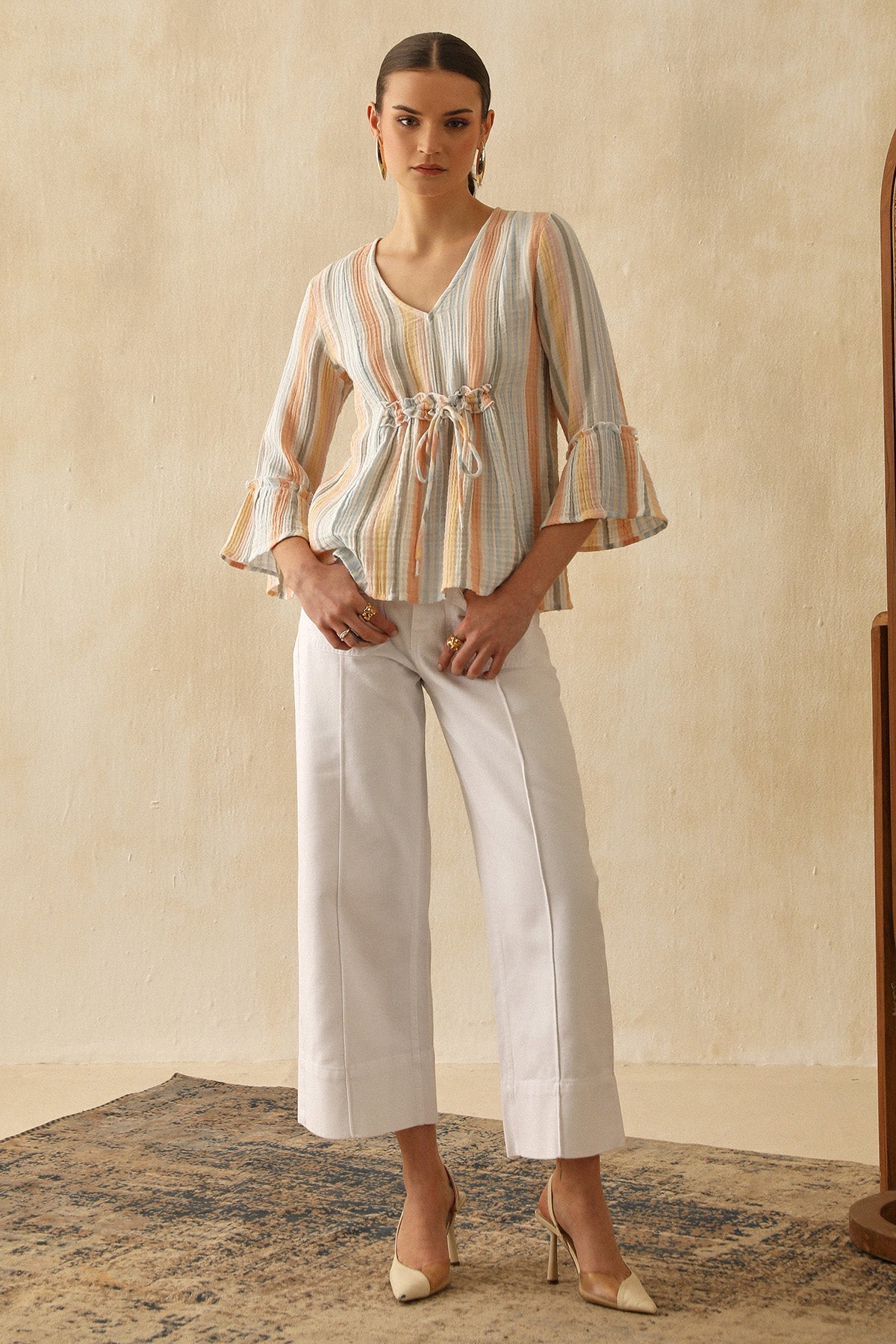 Multicolor Frill V-Neck Top