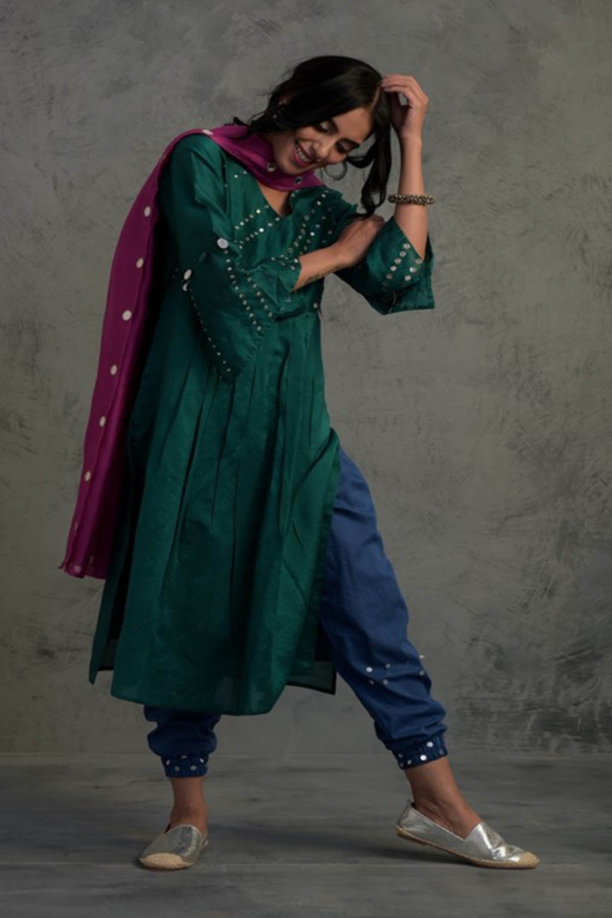 Multicolor Gathered Kurta Set