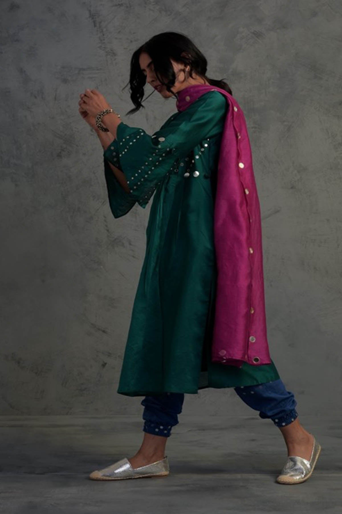 Multicolor Gathered Kurta Set