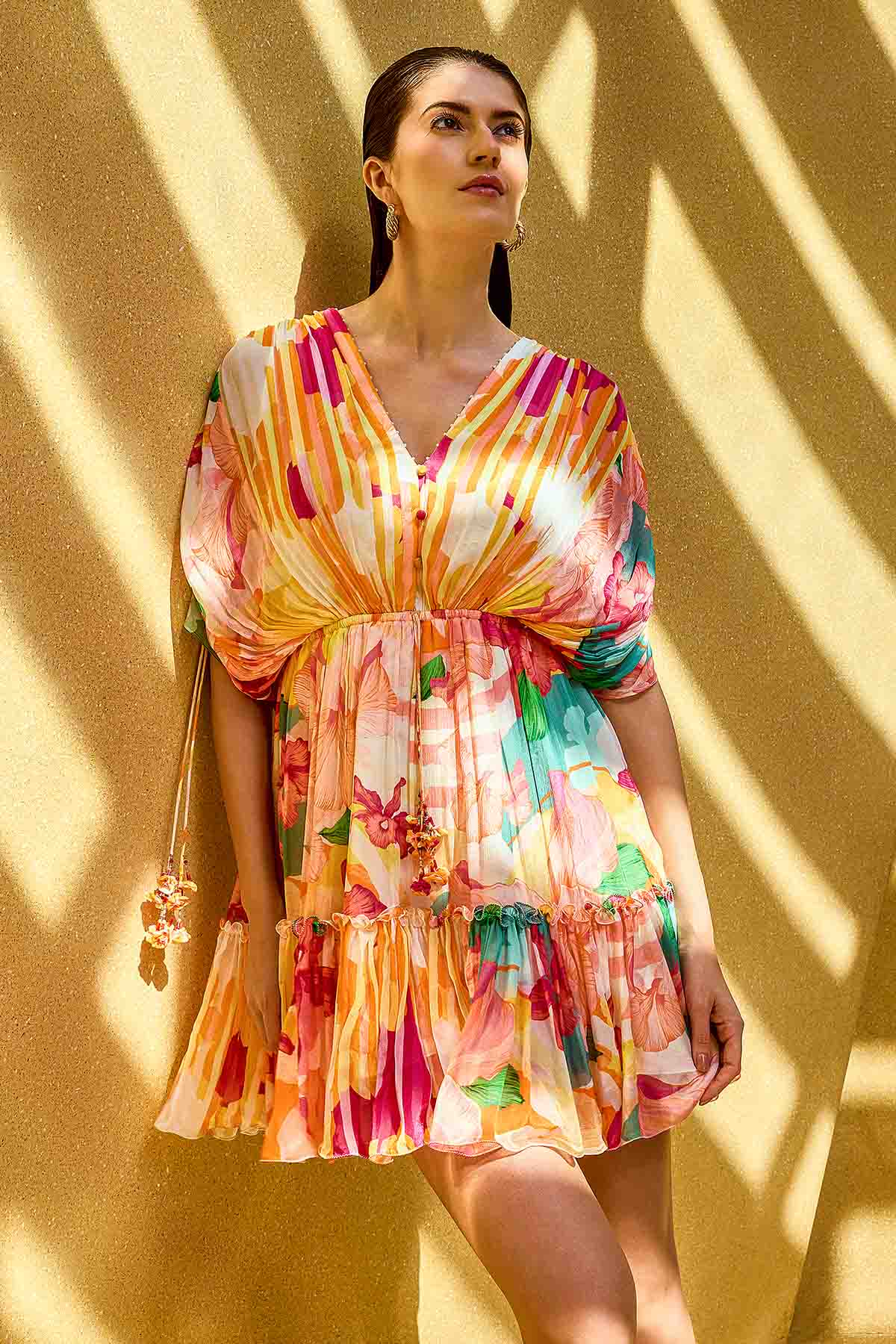 Buy Multicolor Gathered Mini Dress by Mandira Wirk